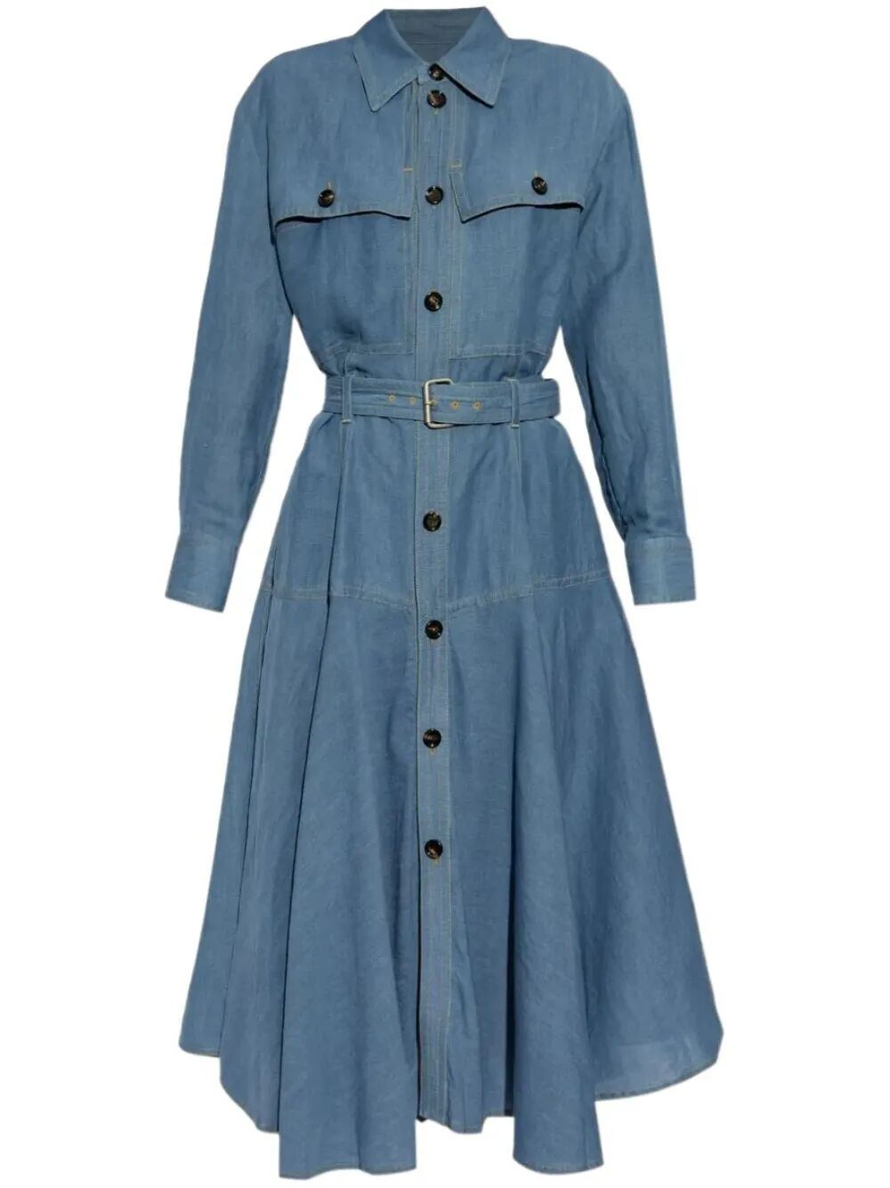 Bottega Veneta Flared Skirt Belted Midi Dress