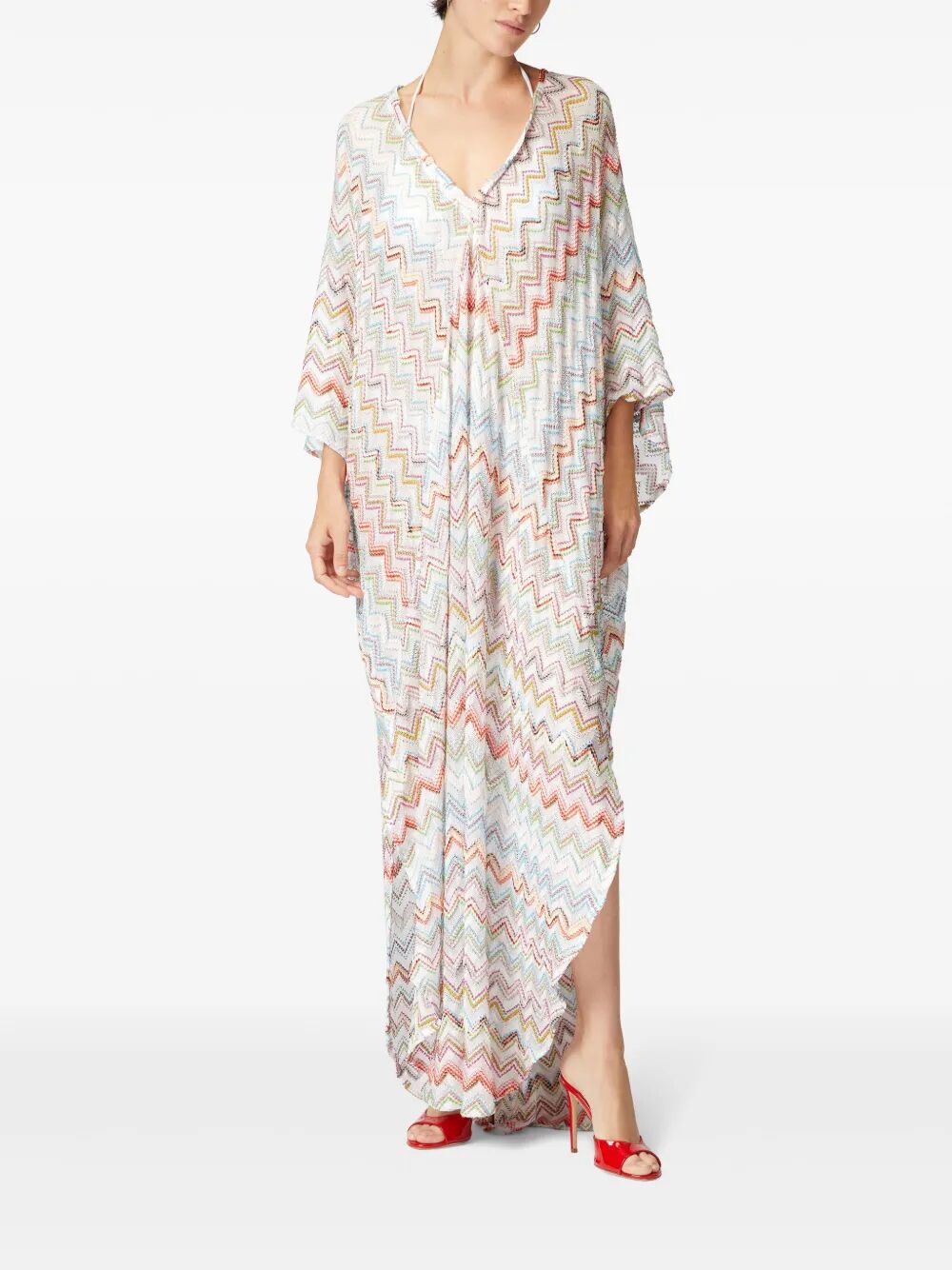 Missoni Long Kaftan With 3d Zig-zag Lamé And Batwing Sleeves