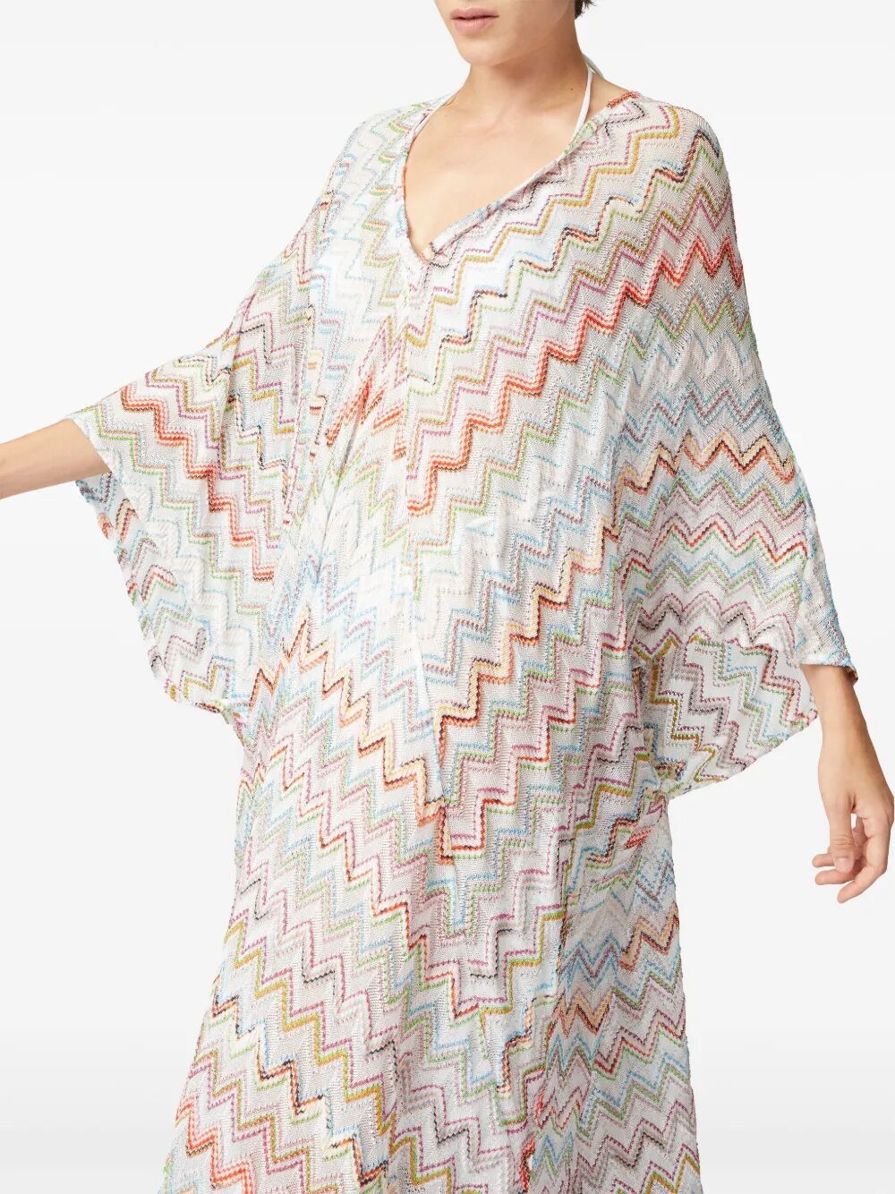 Missoni Long Kaftan With 3d Zig-zag Lamé And Batwing Sleeves