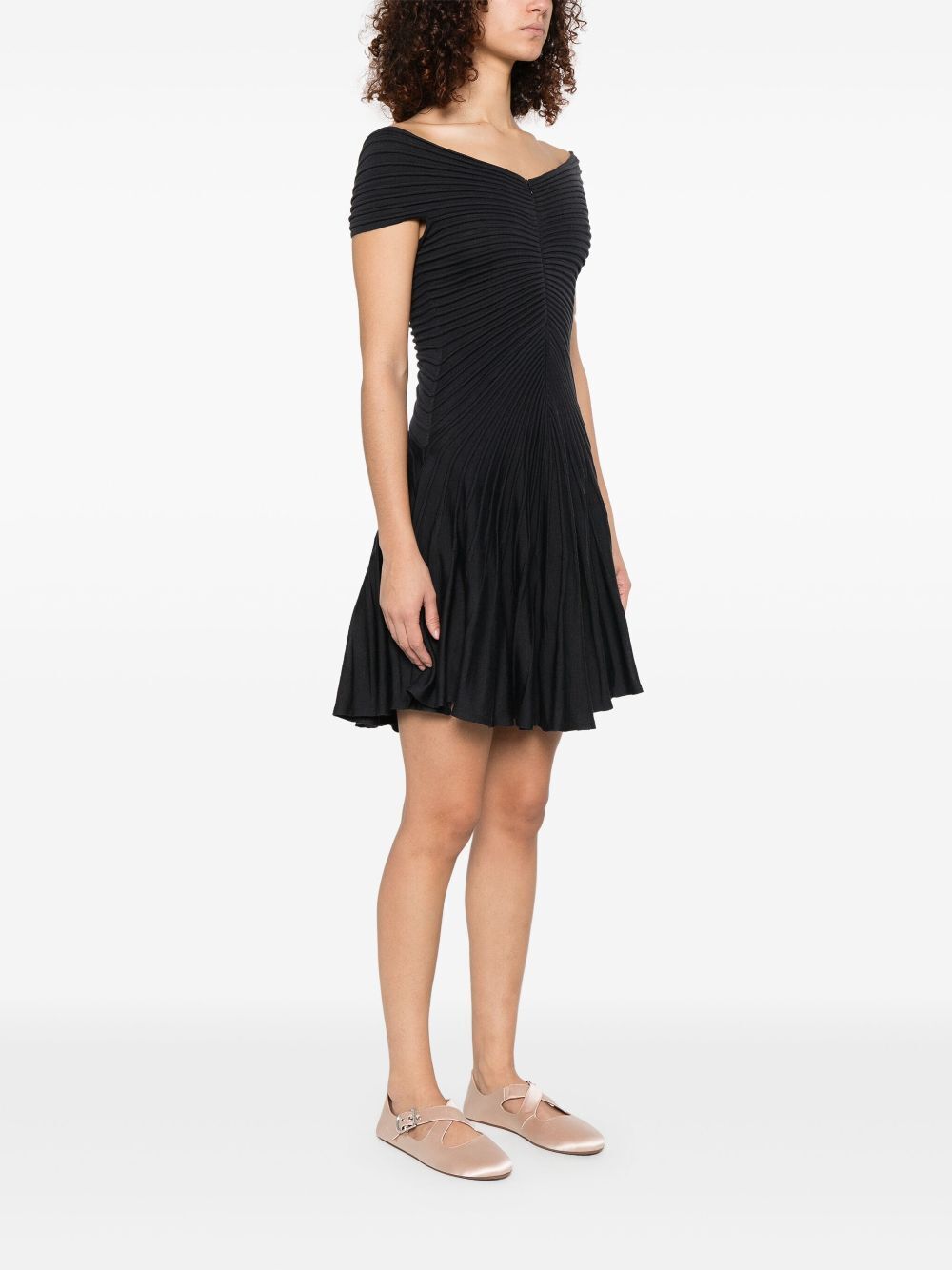 Alaïa V-neck Midweight Knit Wool Mini Dress