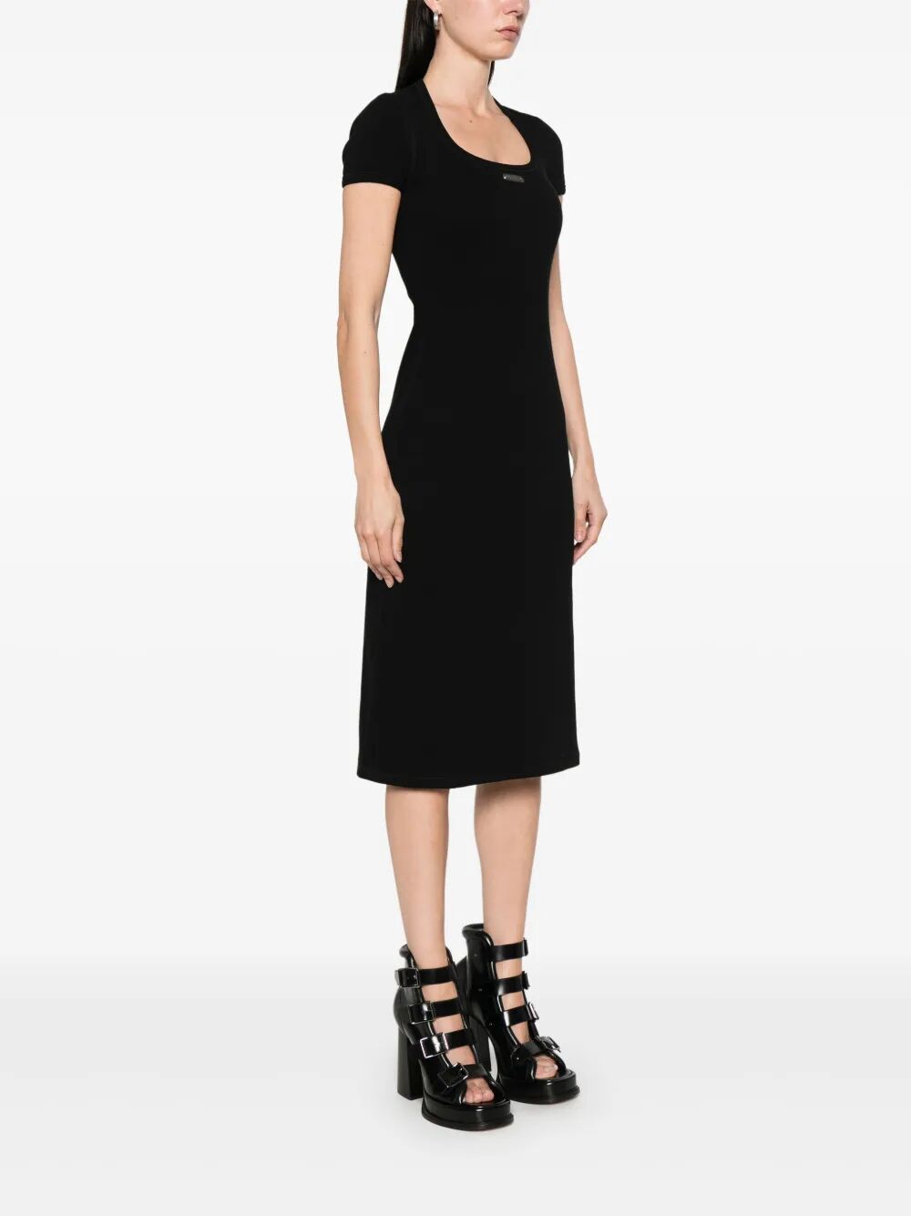 Alexander Mcqueen Logo-plaque Ribbed Stretch Midi Dress