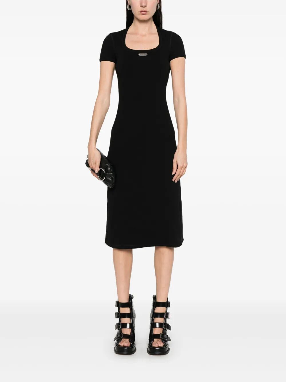Alexander Mcqueen Logo-plaque Ribbed Stretch Midi Dress