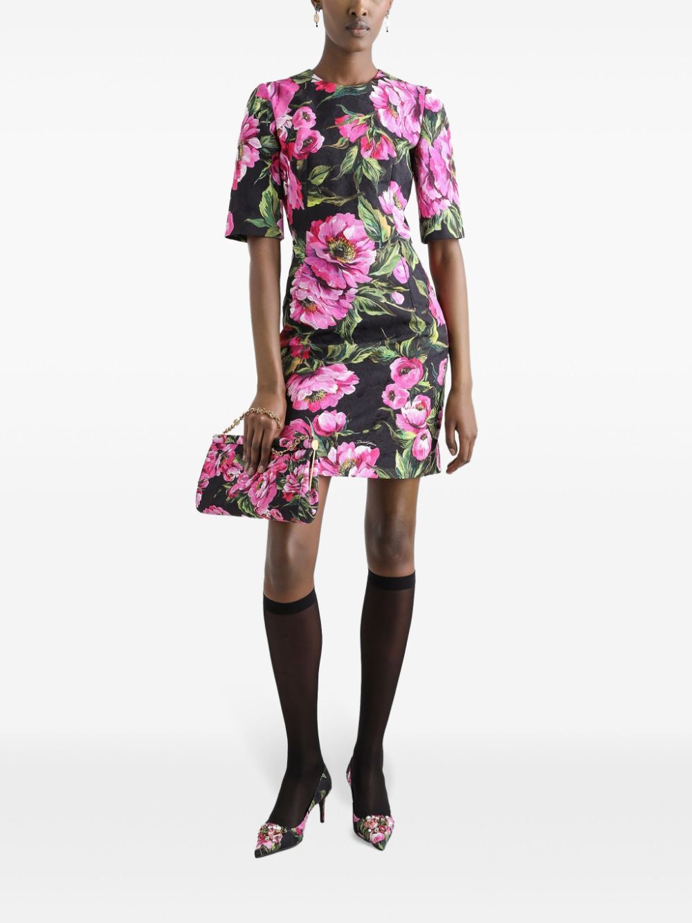 Dolce & Gabbana Fit-and-flare Peony-print Cotton Midi Dress