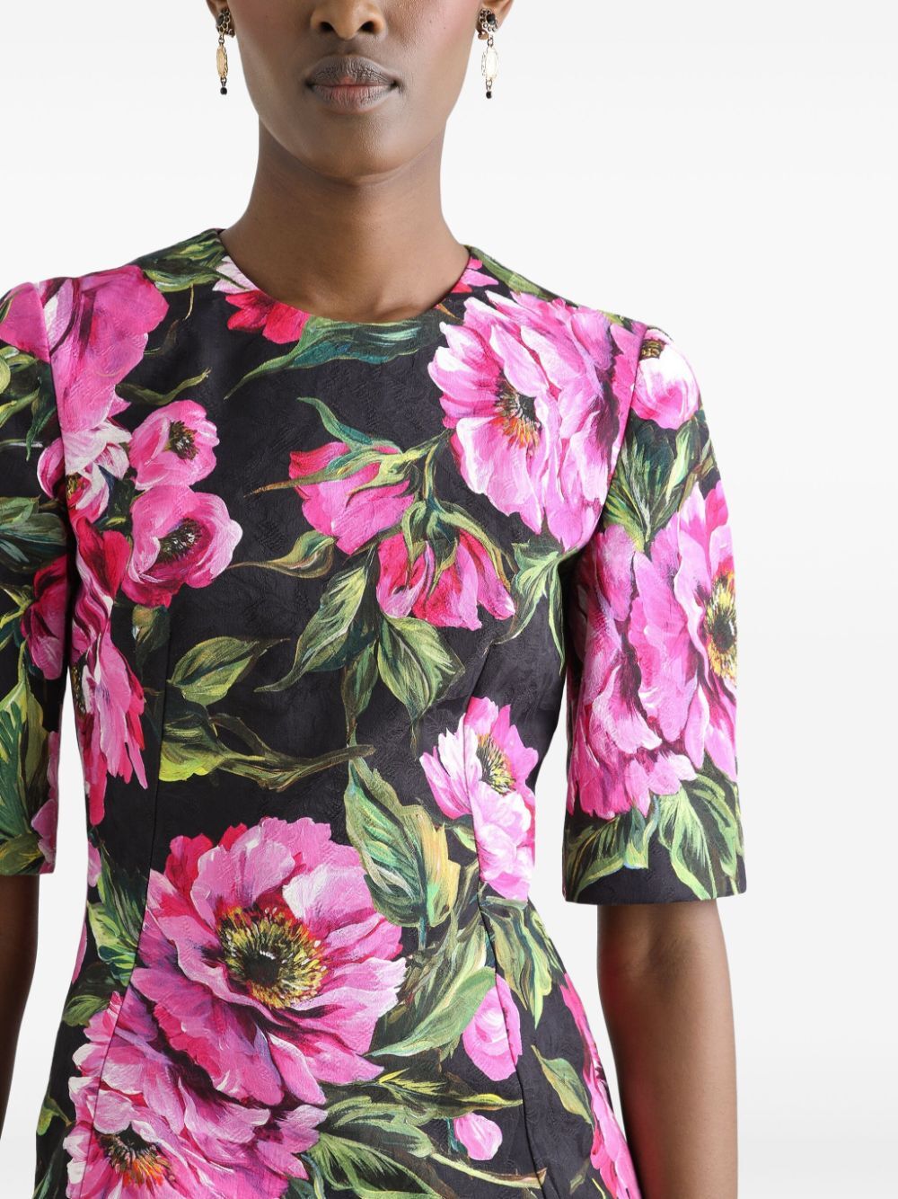 Dolce & Gabbana Fit-and-flare Peony-print Cotton Midi Dress