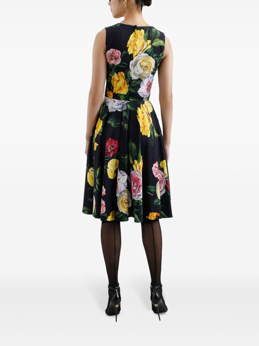 Dolce & Gabbana Peony And Rose-print Cady Midi Dress With Circle Skirt
