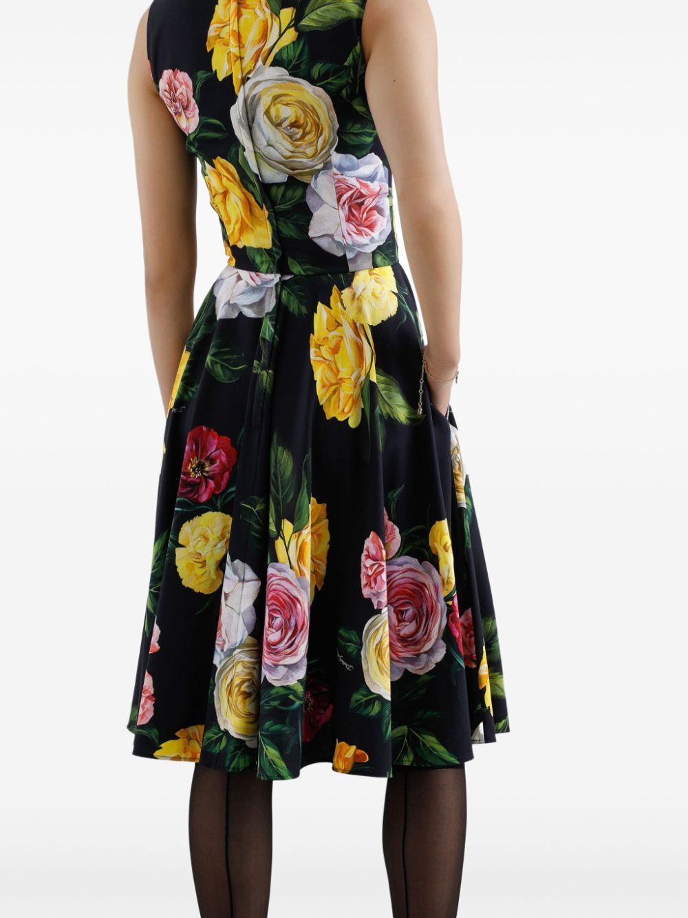 Dolce & Gabbana Peony And Rose-print Cady Midi Dress With Circle Skirt