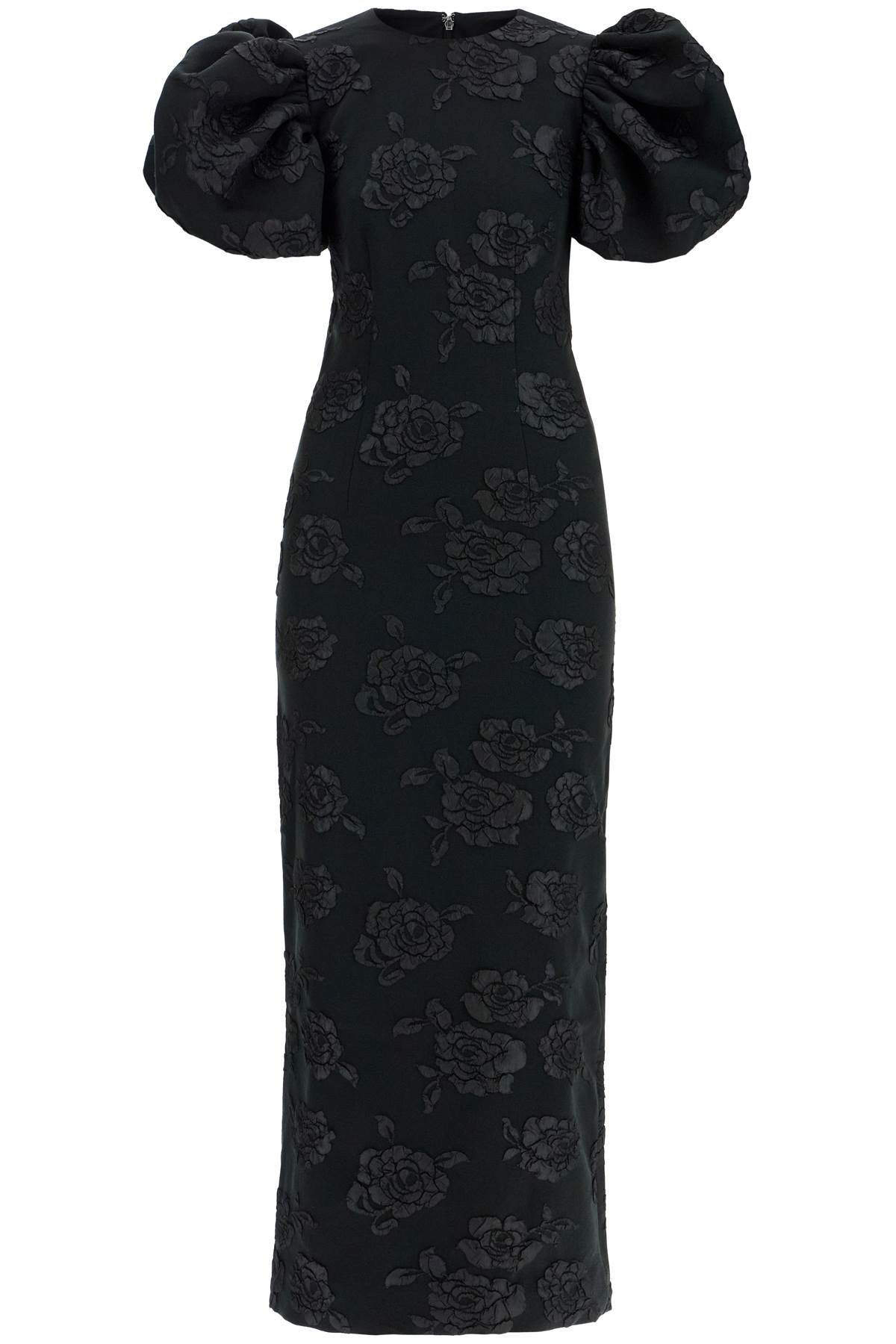 Rotate 3D Jacquard Midi Dress Black Floral