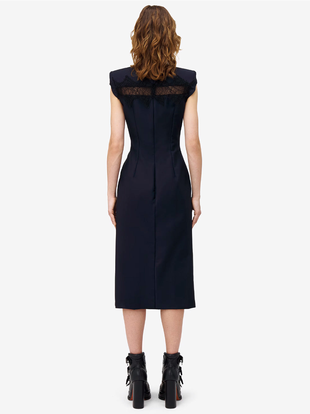 Alexander Mcqueen Wool Tailored Pencil Dress With Lace Details