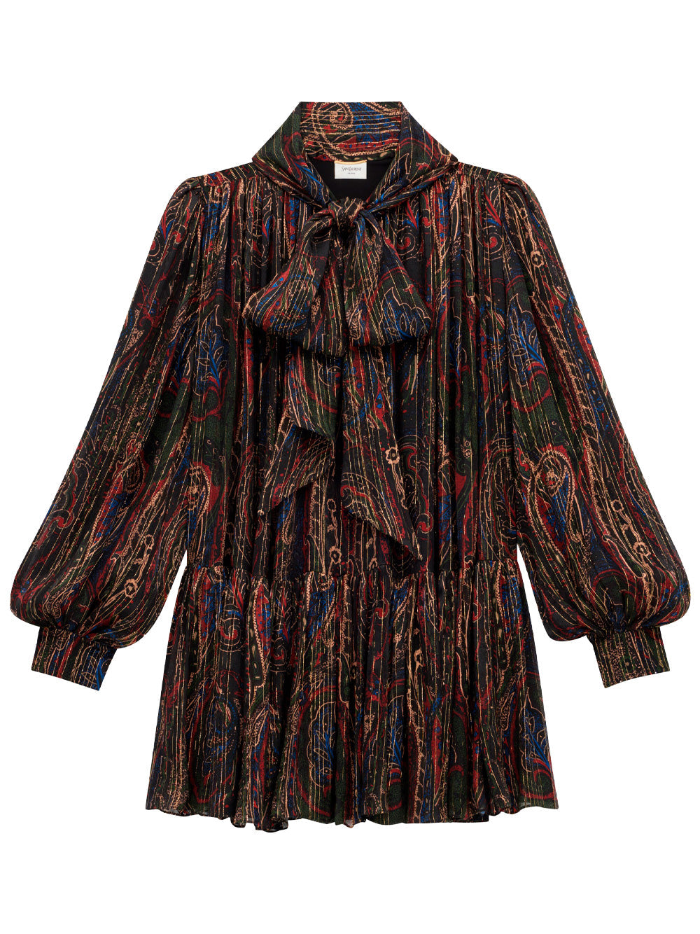 Saint Laurent Paris Lavallière Semi-sheer Dress In Paisley Lurex Silk