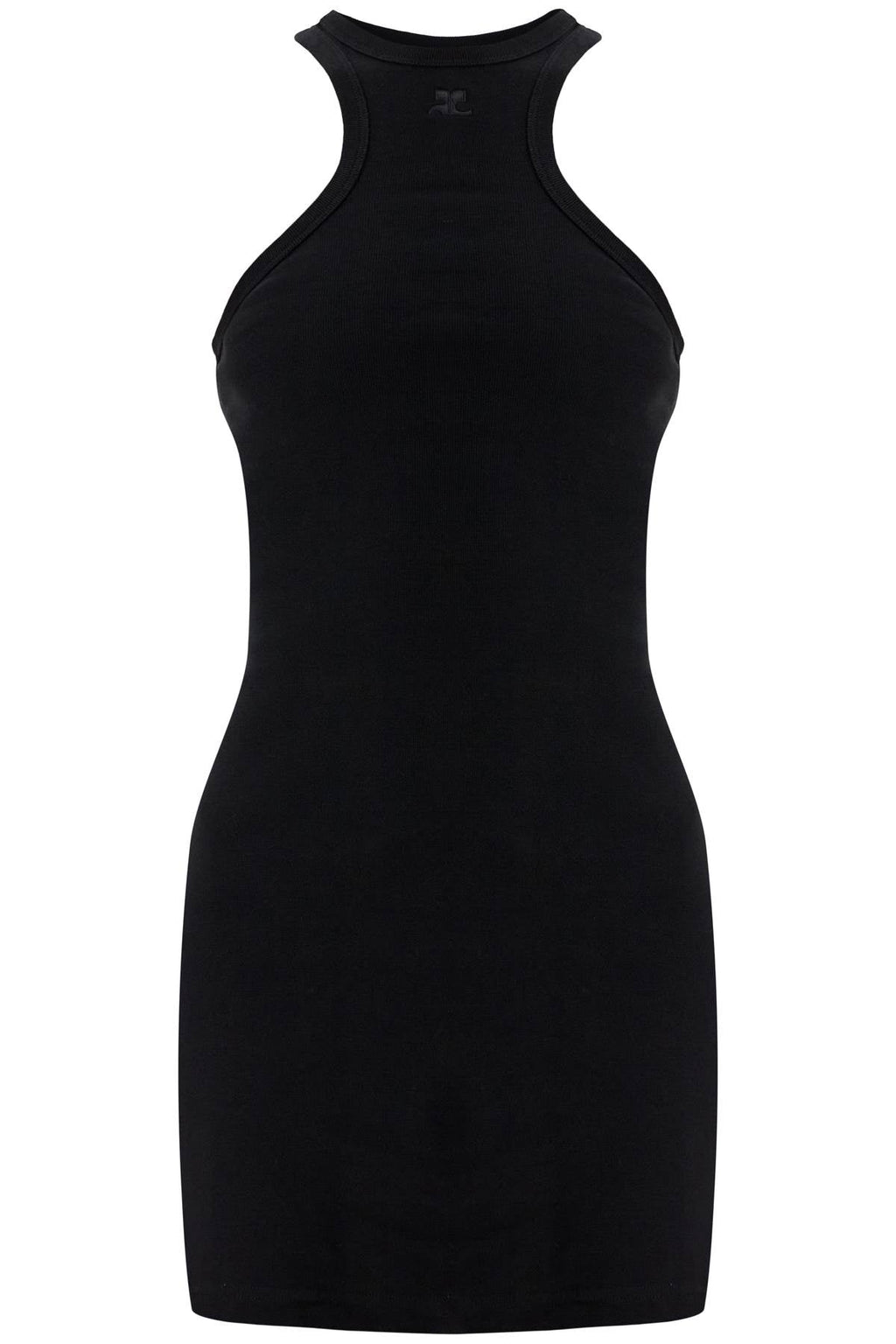 Courreges Black Cotton Mini Dress With High Neck And Sleeveless Design