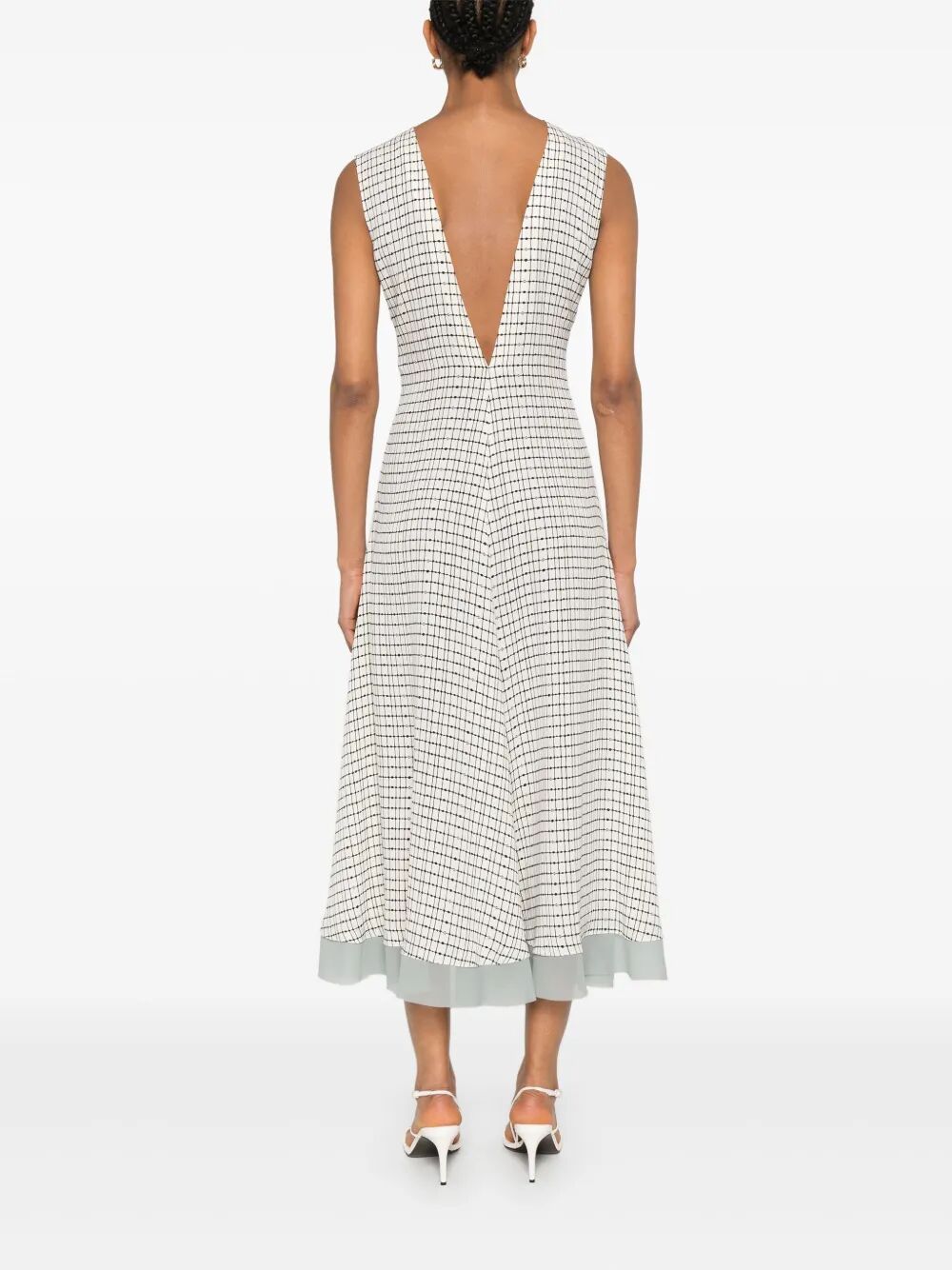 Fendi Grid Print Silk Sleeveless Mini Dress