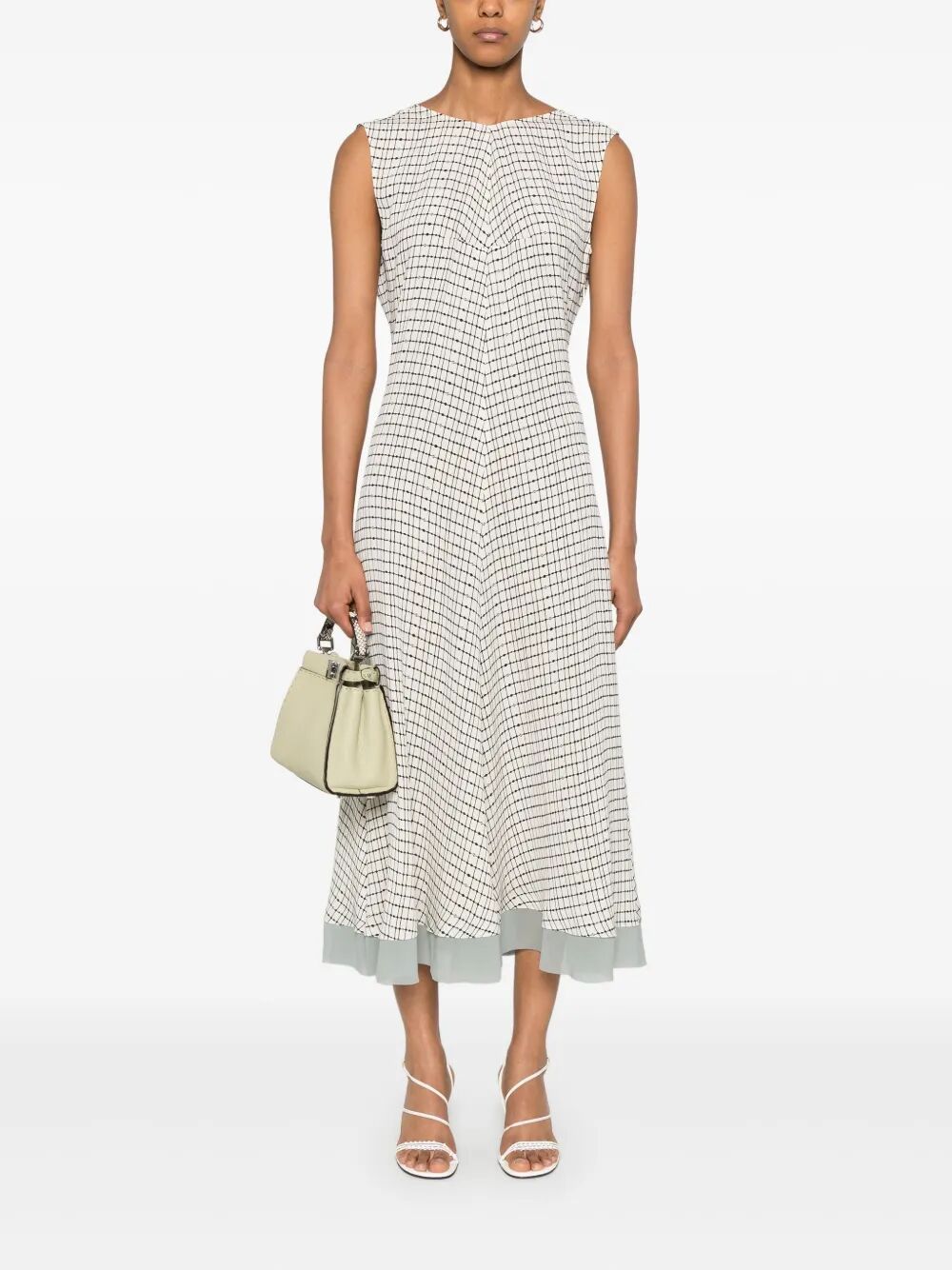 Fendi Grid Print Silk Sleeveless Mini Dress