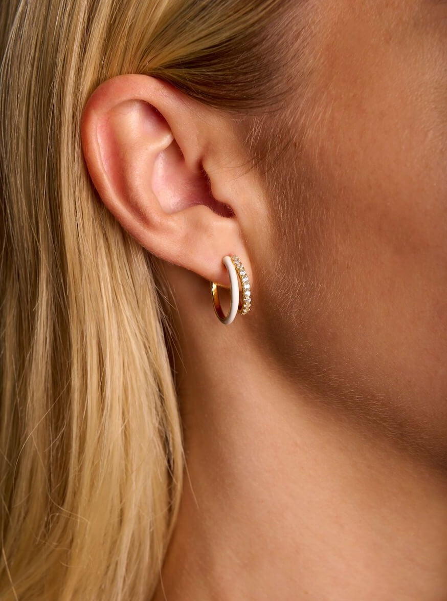 Mini Enamel Double Hoop Earrings