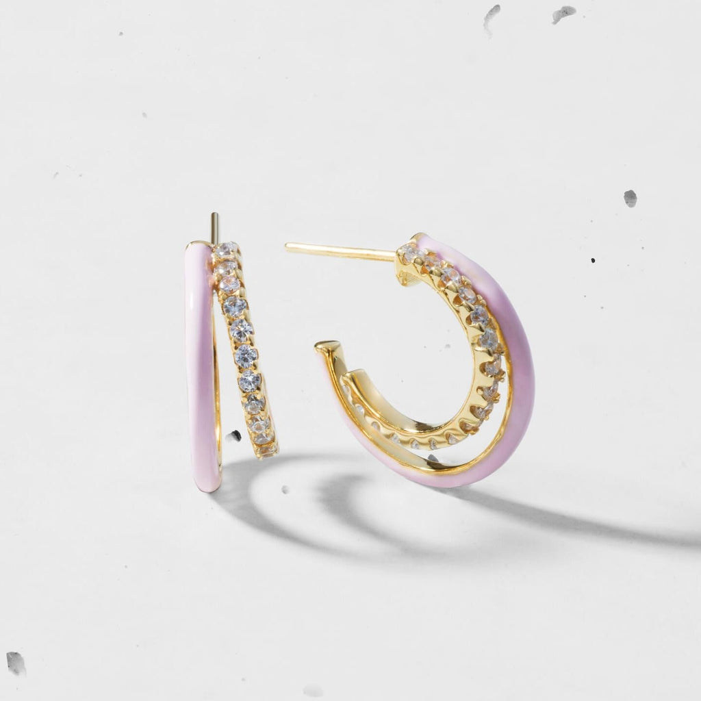 Mini Enamel Double Hoop Earrings