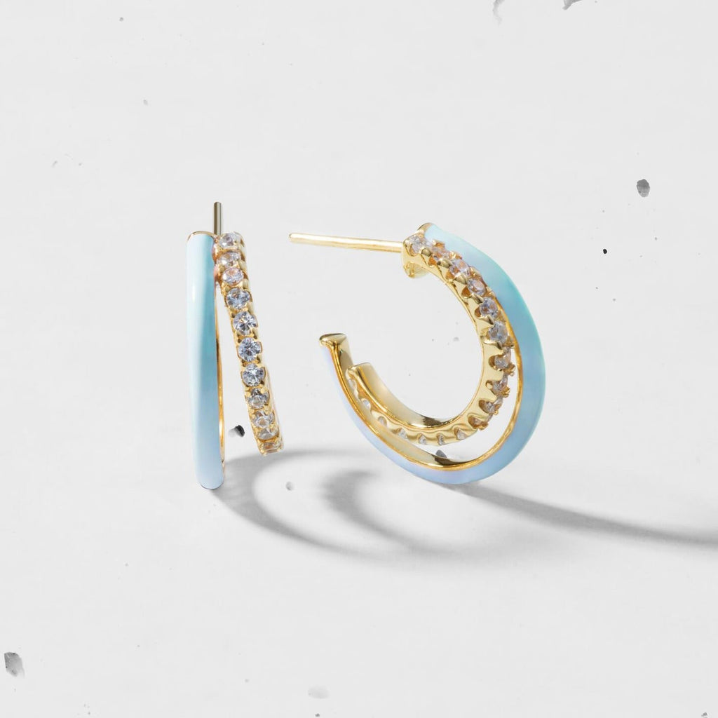 Mini Enamel Double Hoop Earrings