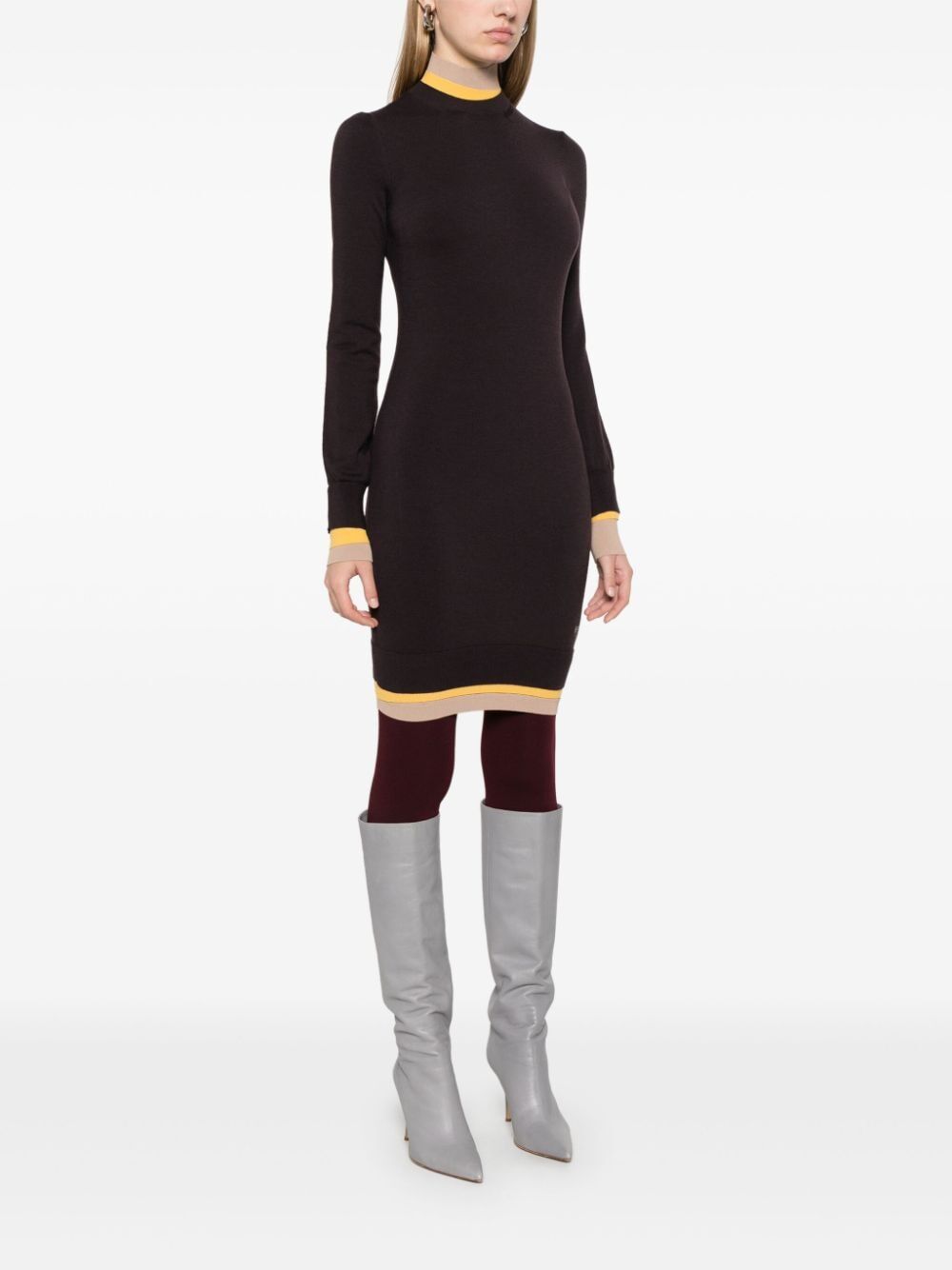 Fendi Multi Layer Wool Fitted Dress