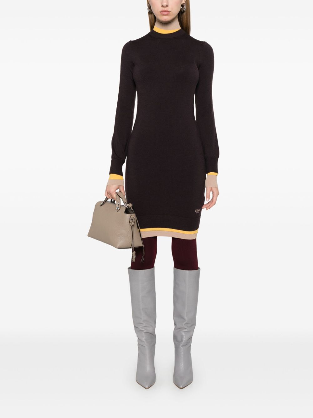 Fendi Multi Layer Wool Fitted Dress
