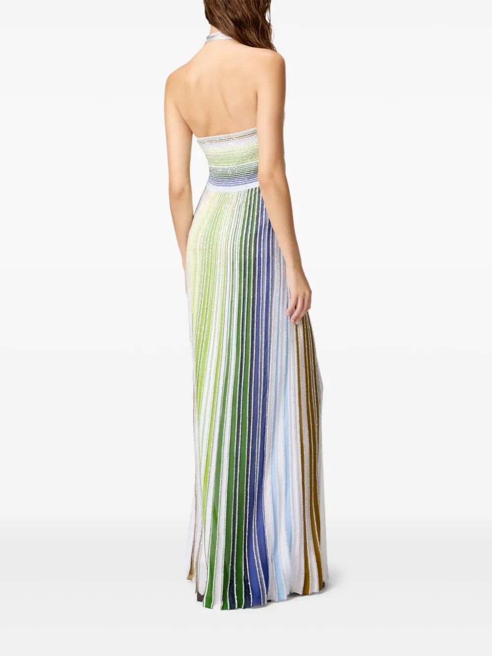 Missoni Long Striped Dress With Sequins And Laced Neck