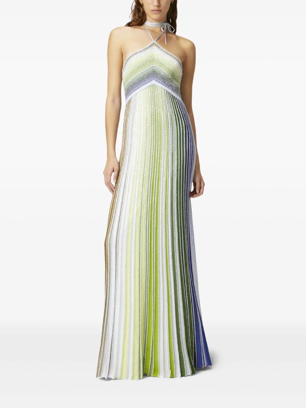 Missoni Long Striped Dress With Sequins And Laced Neck