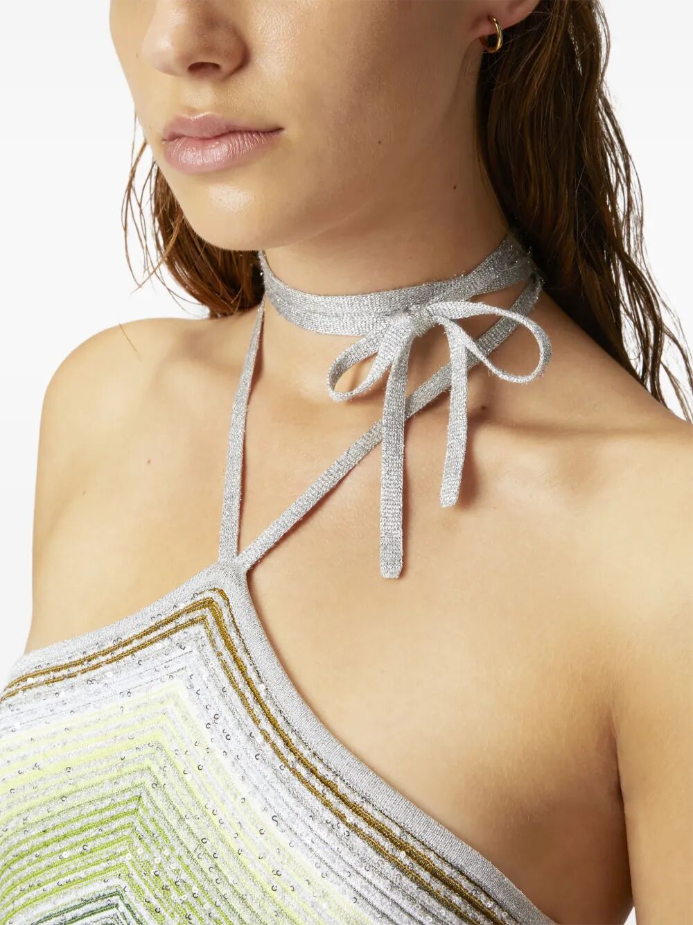 Missoni Long Striped Dress With Sequins And Laced Neck