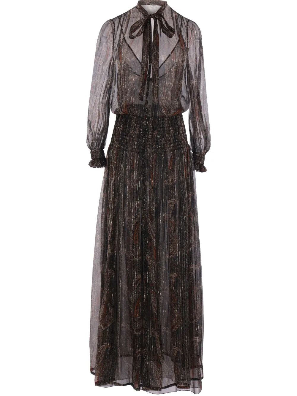 Saint Laurent Paris Semi-sheer Lavallière Maxi Dress In Lurex Paisley