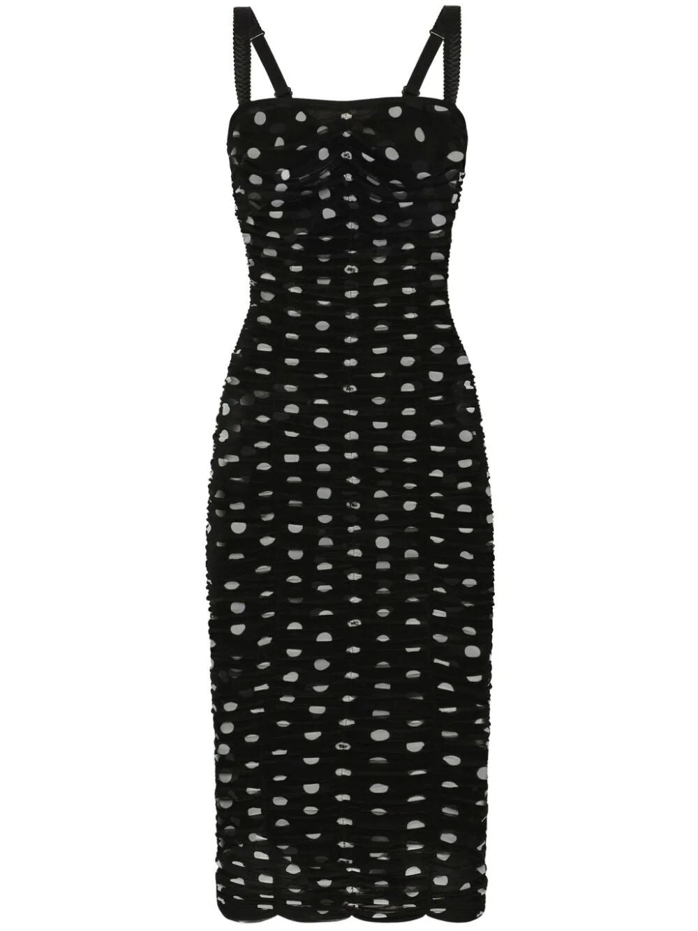 Dolce & Gabbana Draped Sheath Dress In Polka Dot Print Tulle