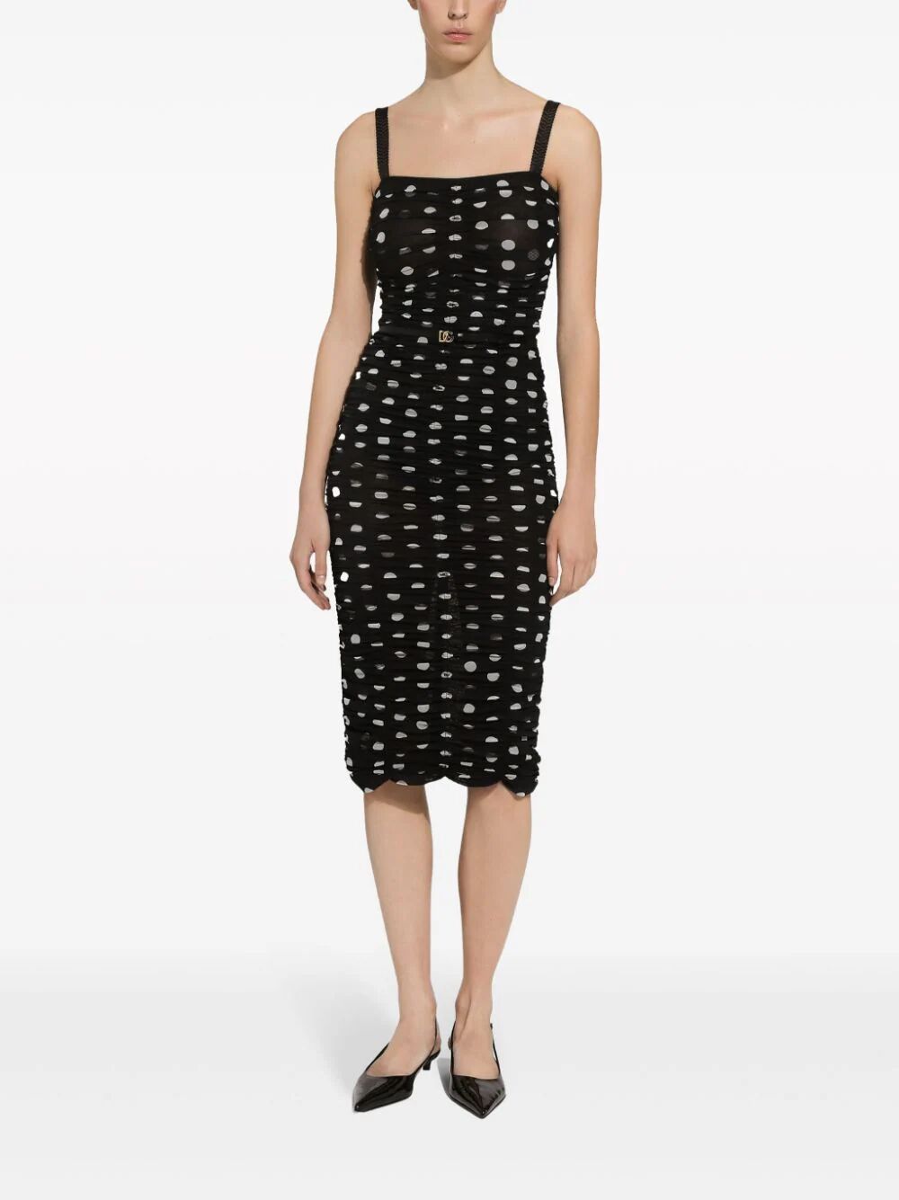Dolce & Gabbana Draped Sheath Dress In Polka Dot Print Tulle