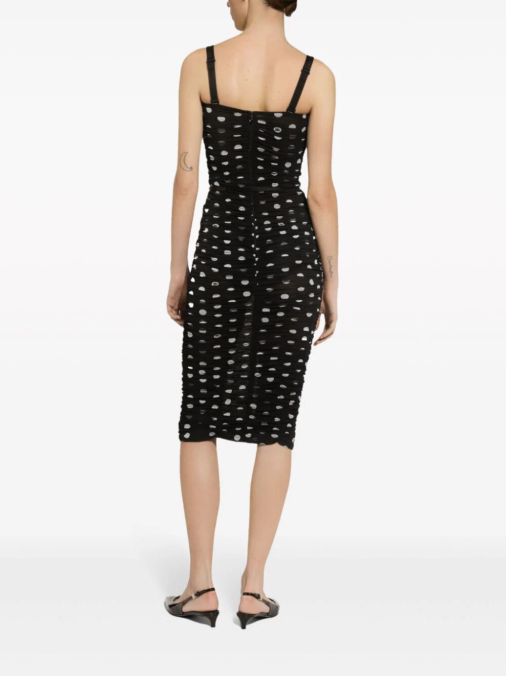 Dolce & Gabbana Draped Sheath Dress In Polka Dot Print Tulle