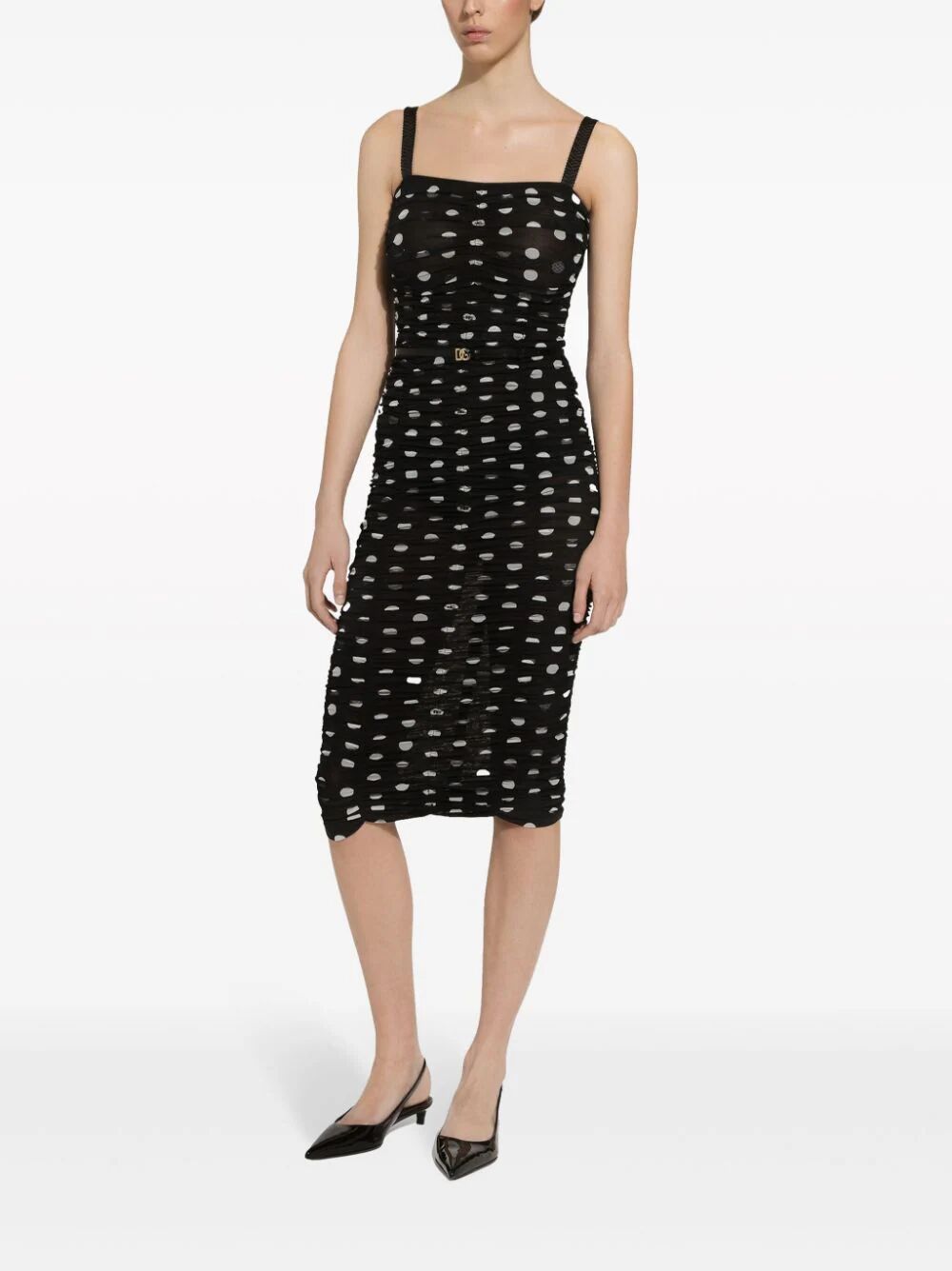 Dolce & Gabbana Draped Sheath Dress In Polka Dot Print Tulle