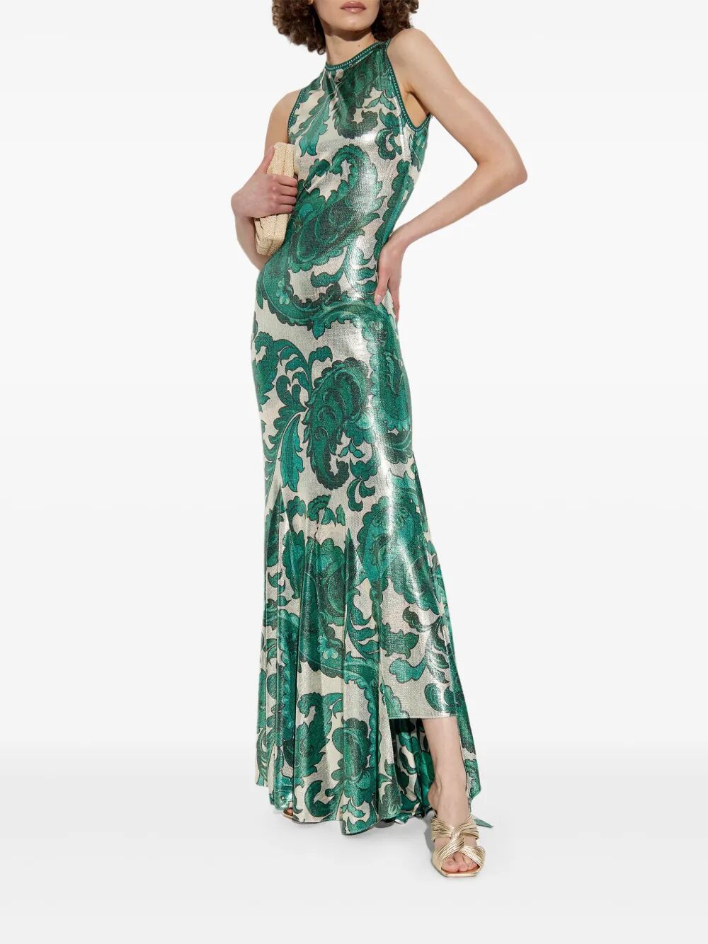 Etro Laminated Jersey Dress With Maxi Paisley Print
