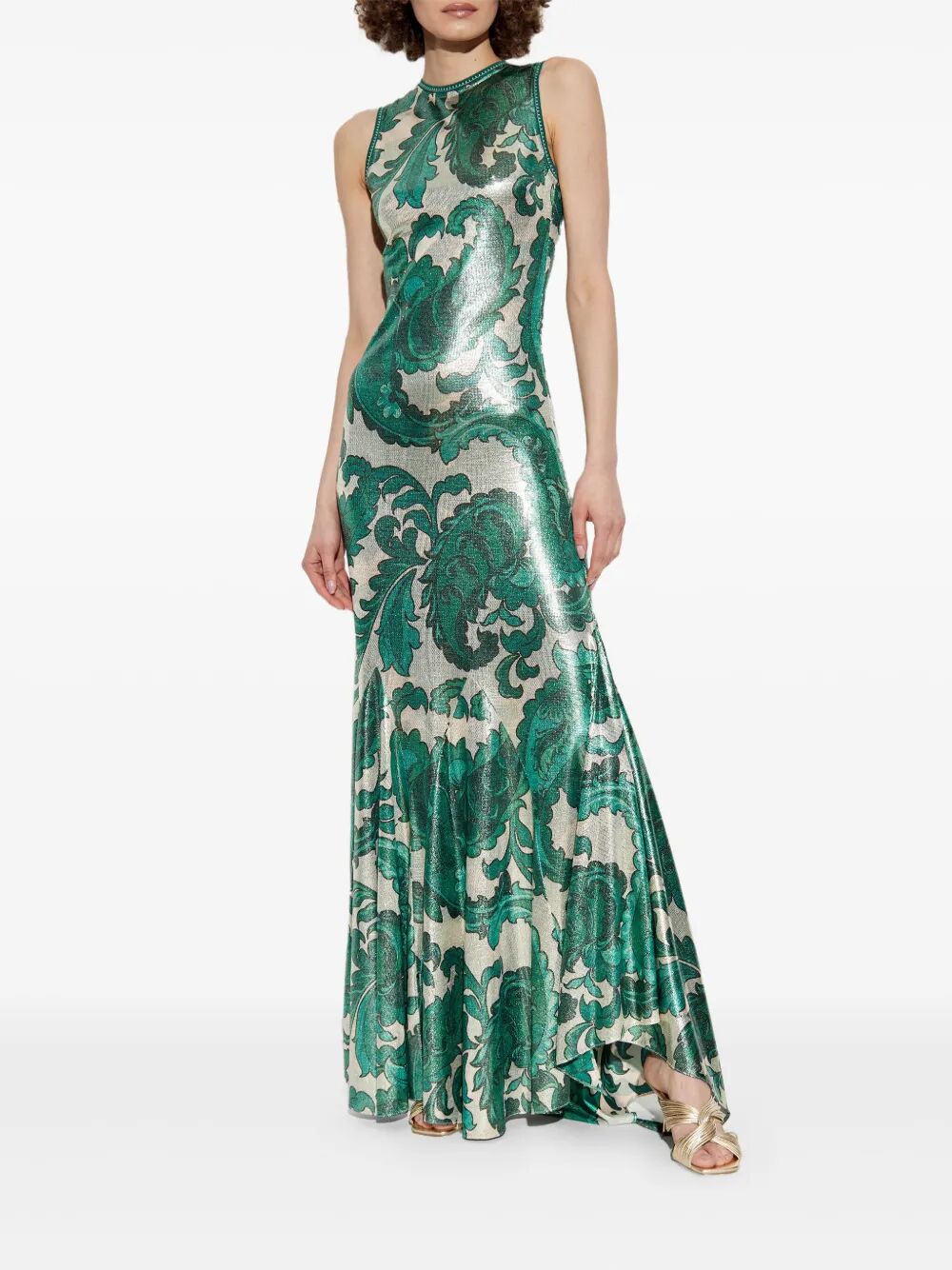 Etro Laminated Jersey Dress With Maxi Paisley Print