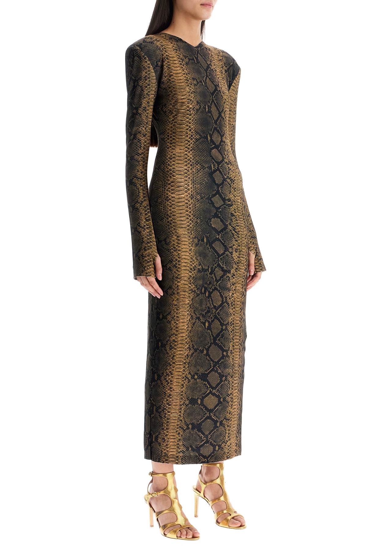 Norma Kamali Brown Slim Fit Long Python Effect Dress