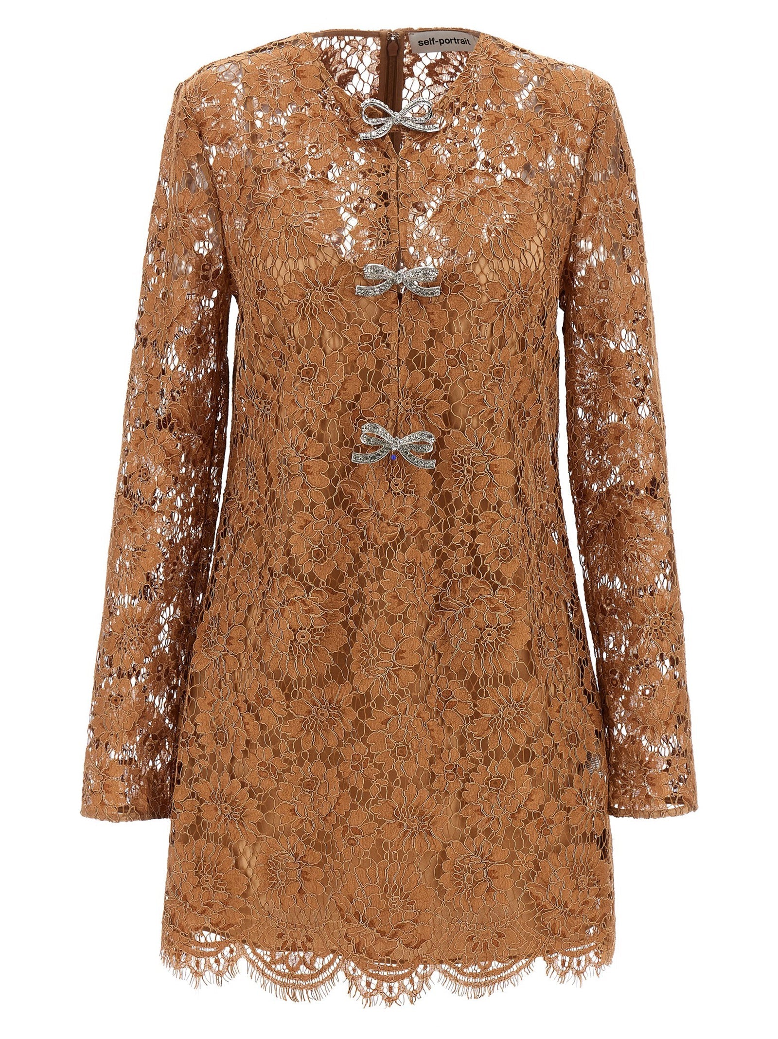 Self Portrait 'Tan Lace Bow Mini' Dress