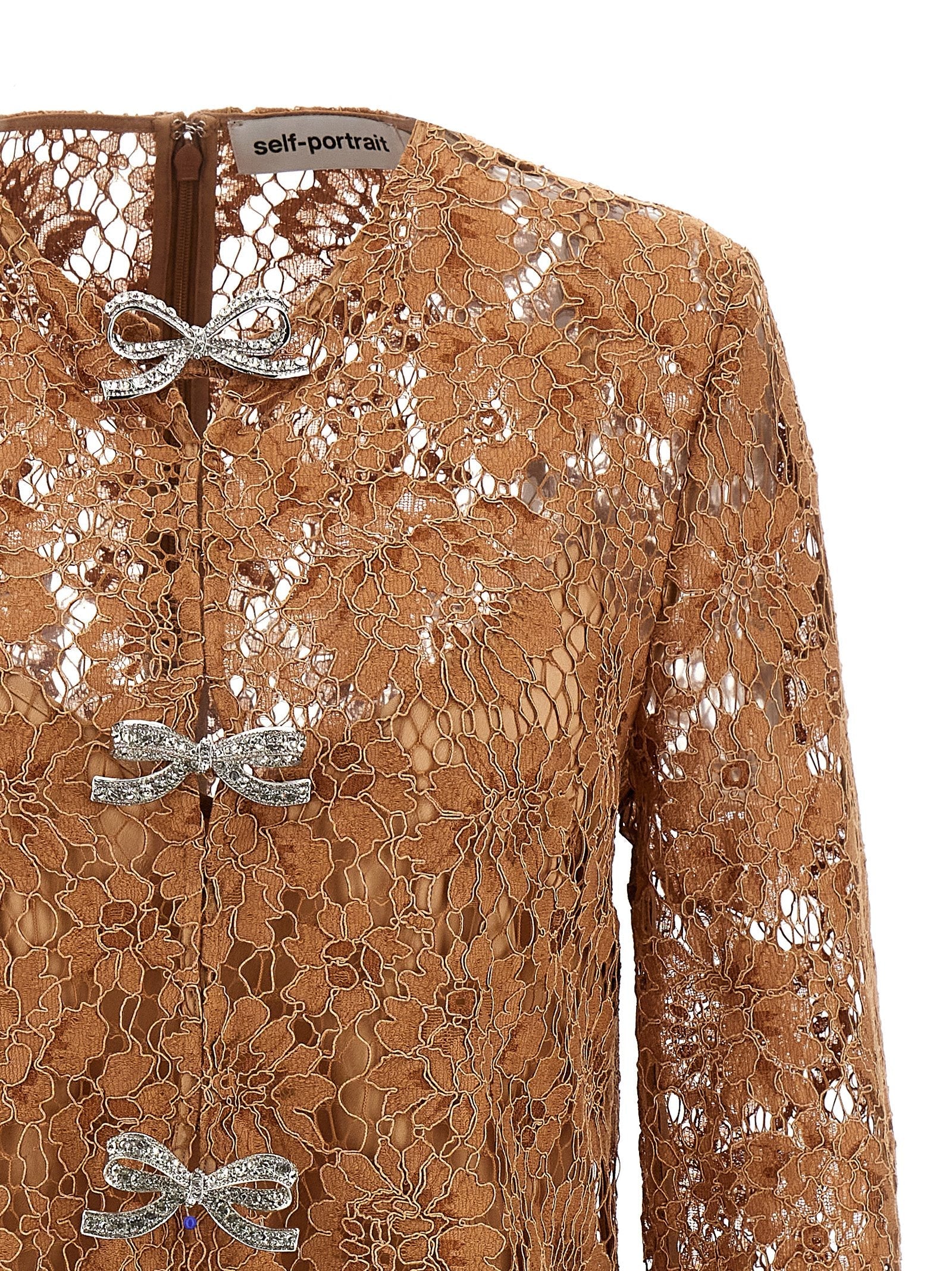 Self Portrait 'Tan Lace Bow Mini' Dress