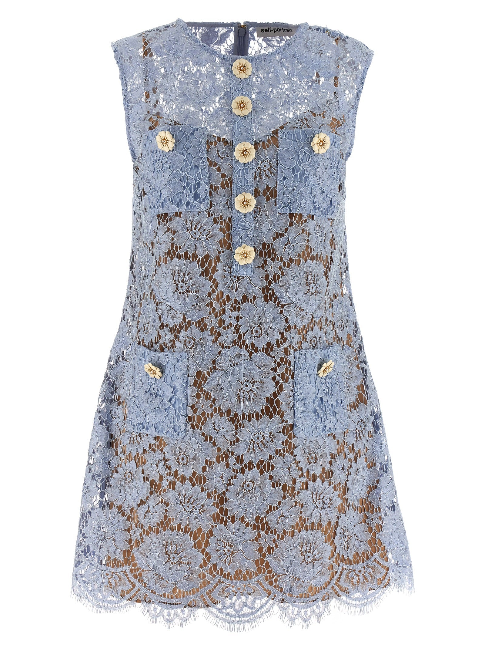 Self Portrait 'Blue Fine Lace Mini' Dress