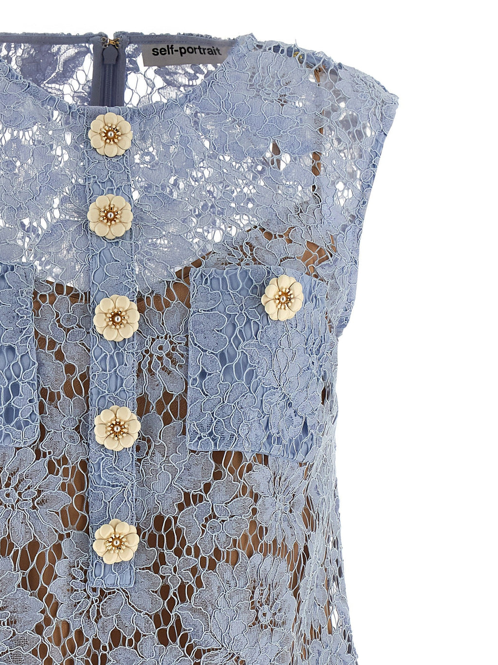 Self Portrait 'Blue Fine Lace Mini' Dress