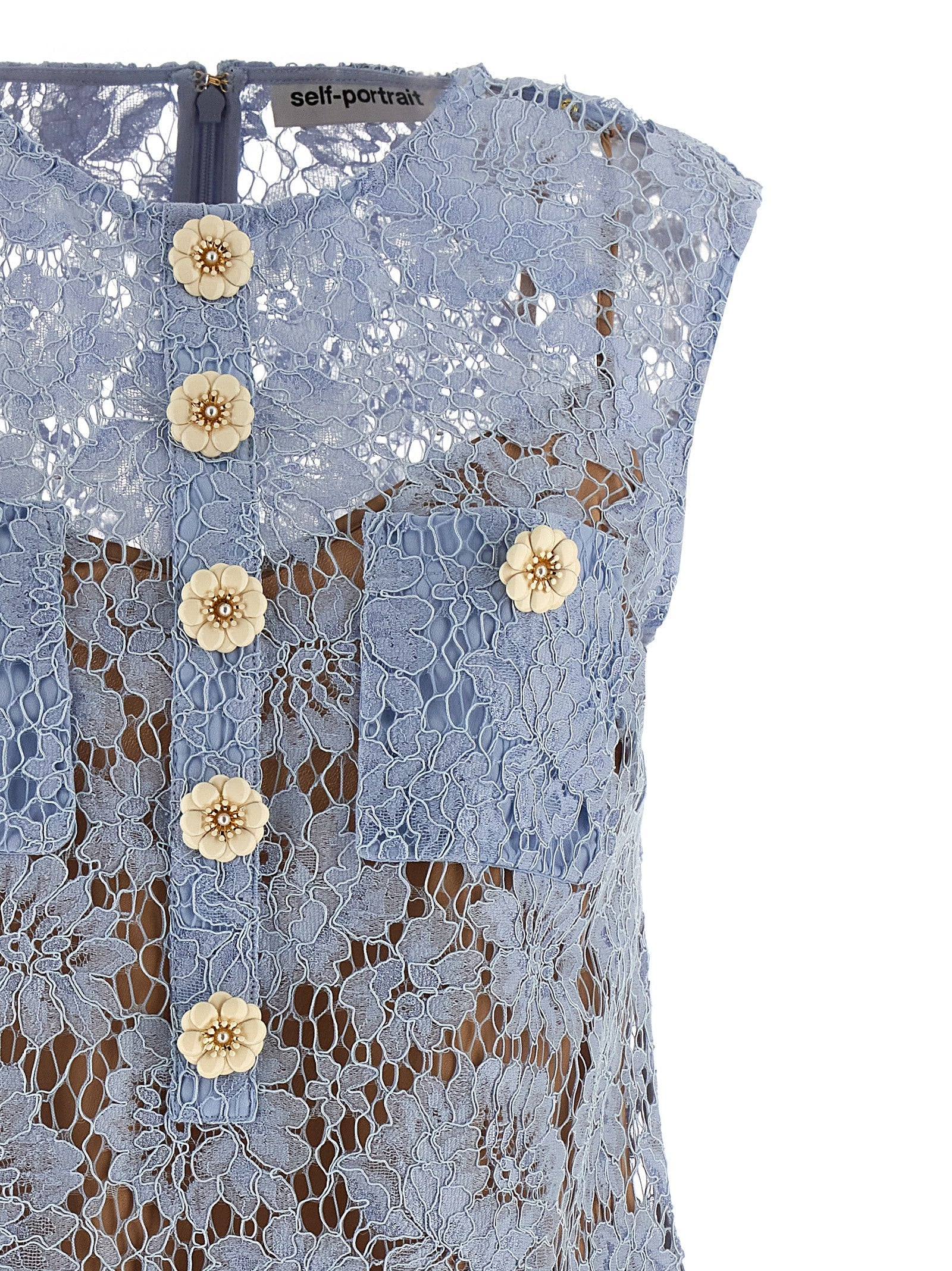 Self Portrait 'Blue Fine Lace Mini' Dress