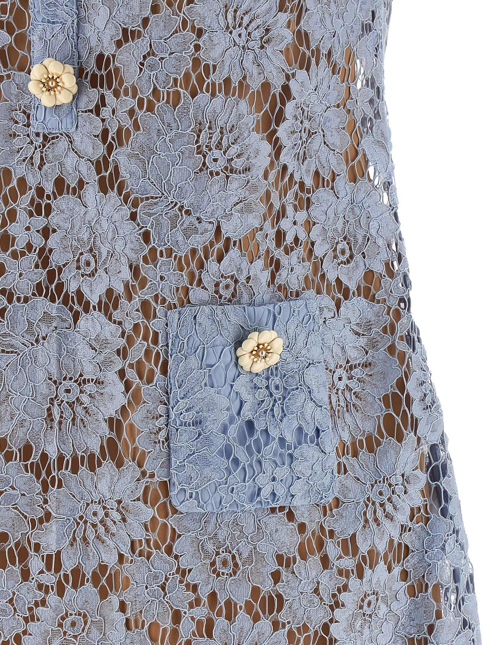 Self Portrait 'Blue Fine Lace Mini' Dress