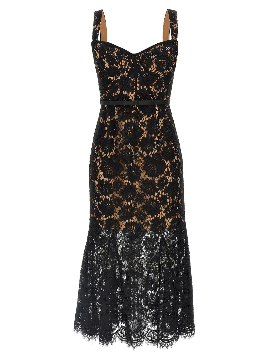 Self Portrait 'Black Fine Lace Midi' Dress