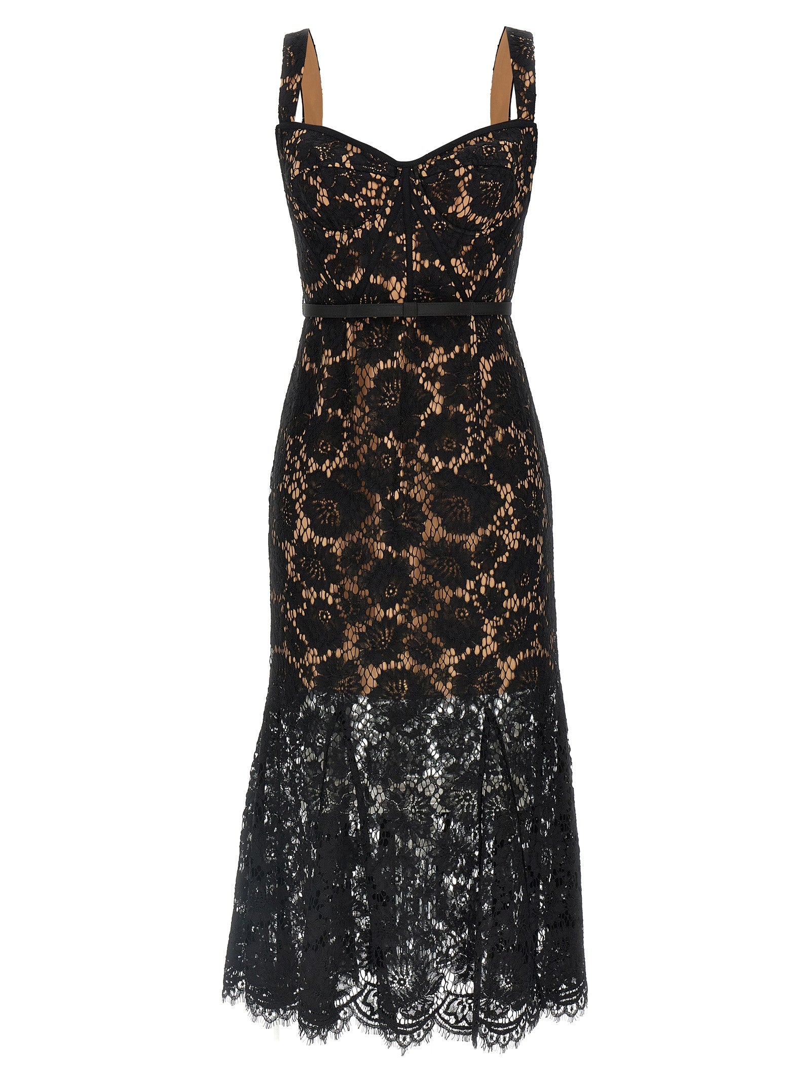 Self Portrait 'Black Fine Lace Midi' Dress