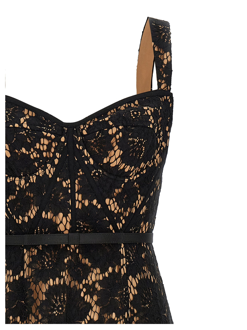 Self Portrait 'Black Fine Lace Midi' Dress