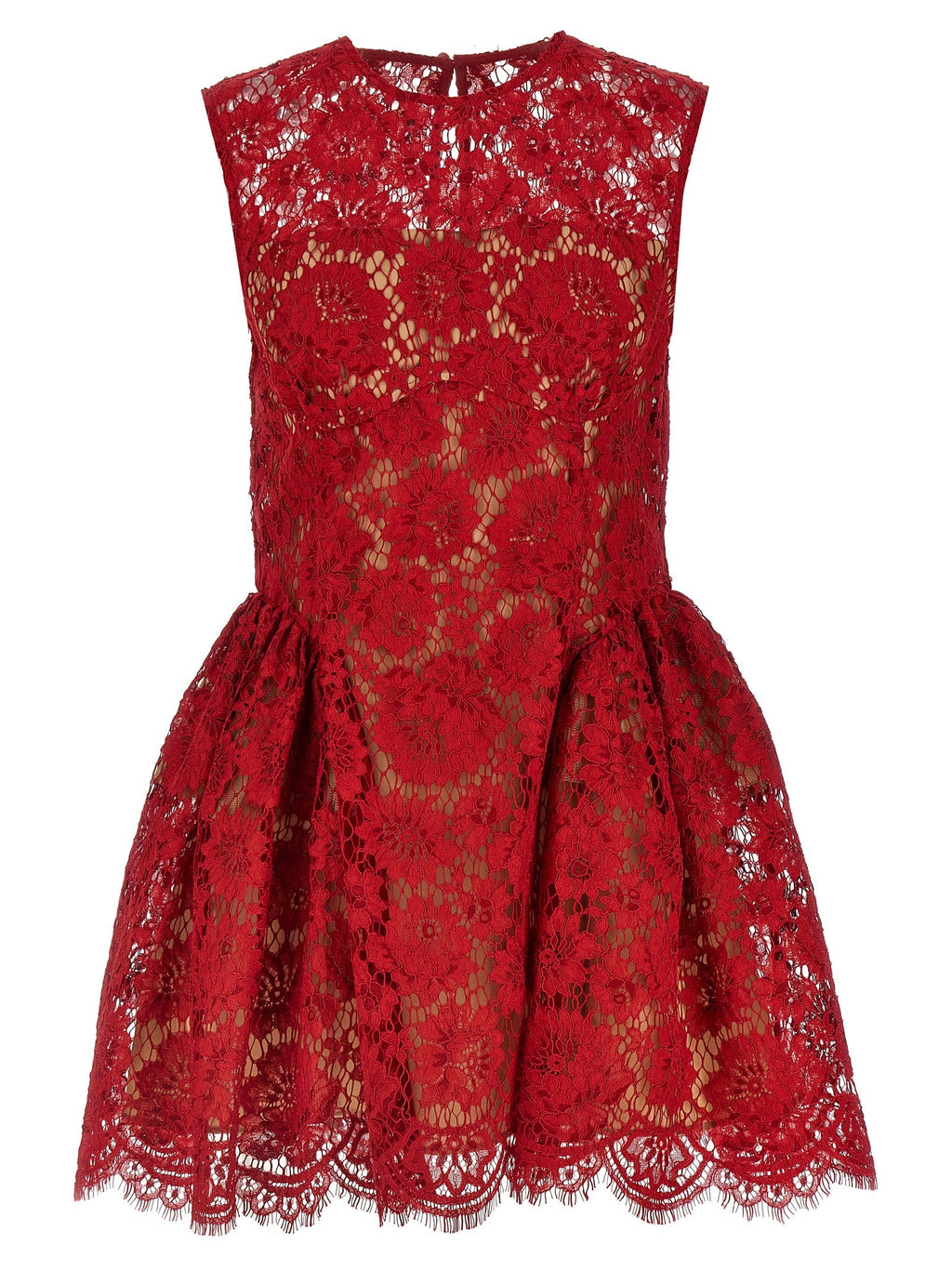 Self Portrait 'Red Fine Lace Pearl Mini' Dress