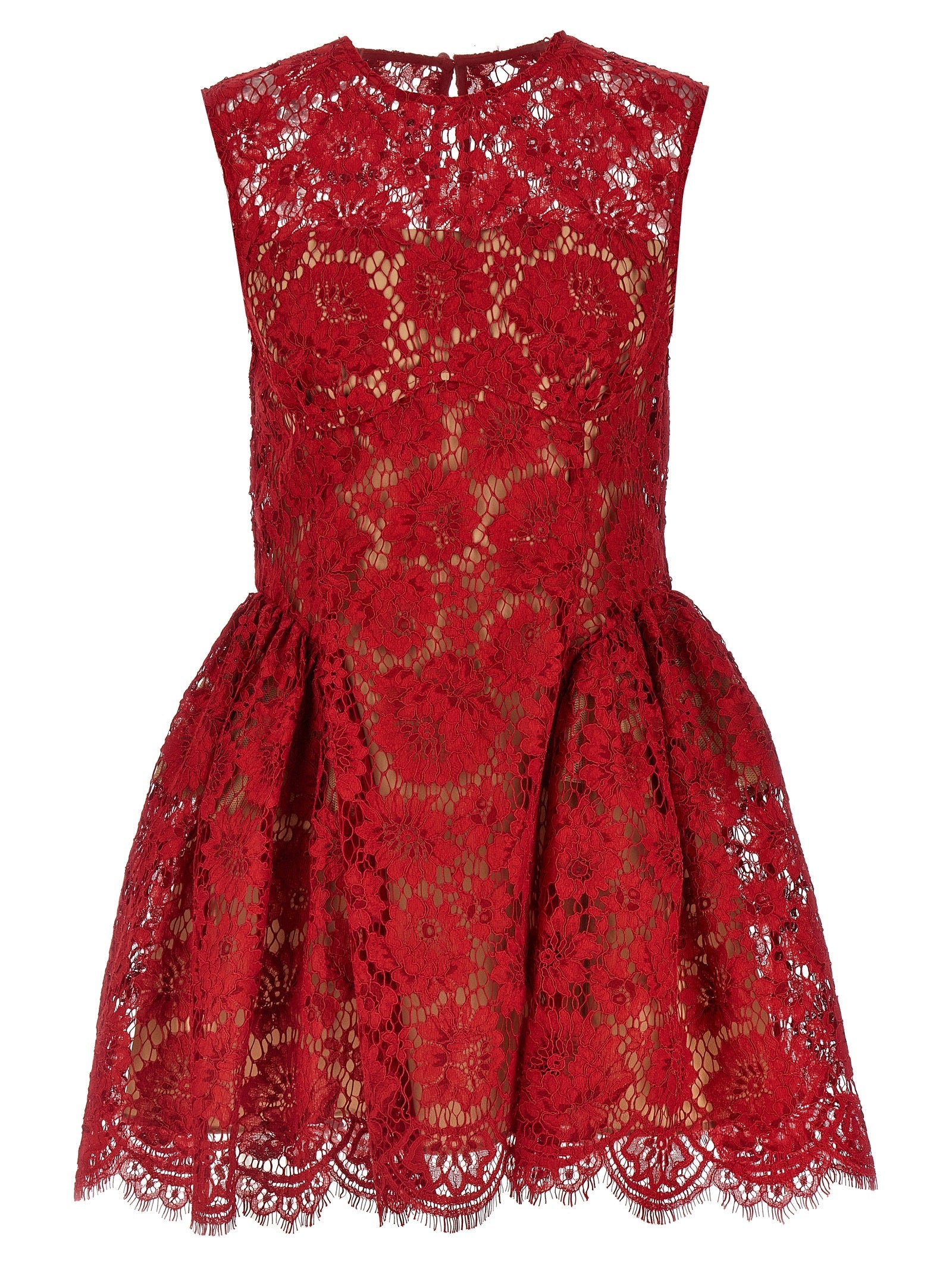 Self Portrait 'Red Fine Lace Pearl Mini' Dress