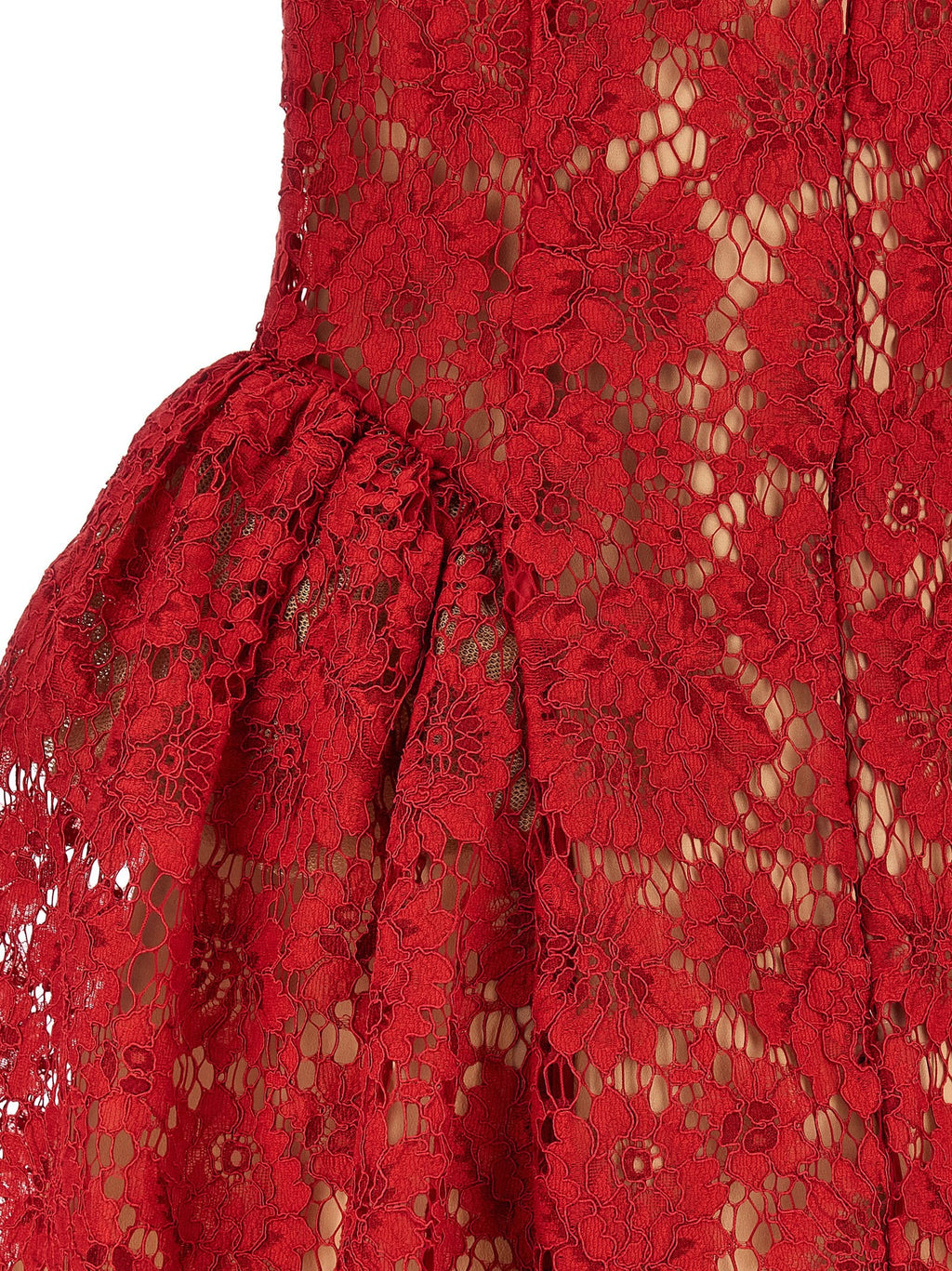 Self Portrait 'Red Fine Lace Pearl Mini' Dress