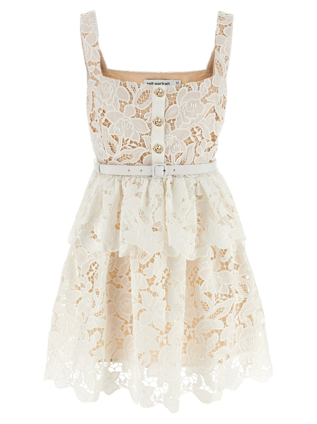 Self Portrait 'White Lace Tiered Mini' Dress