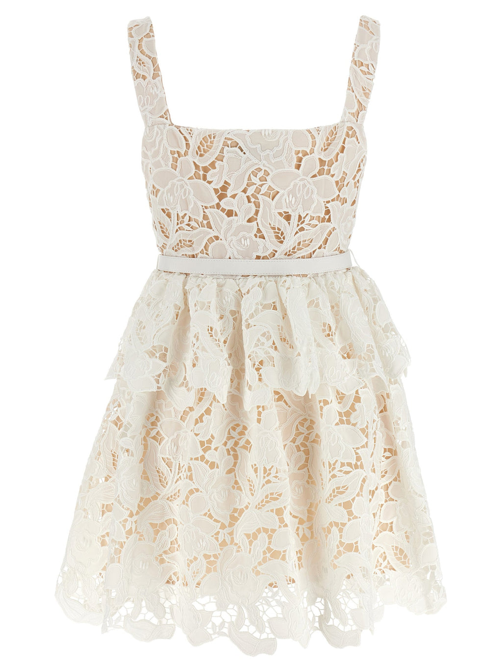 Self Portrait 'White Lace Tiered Mini' Dress