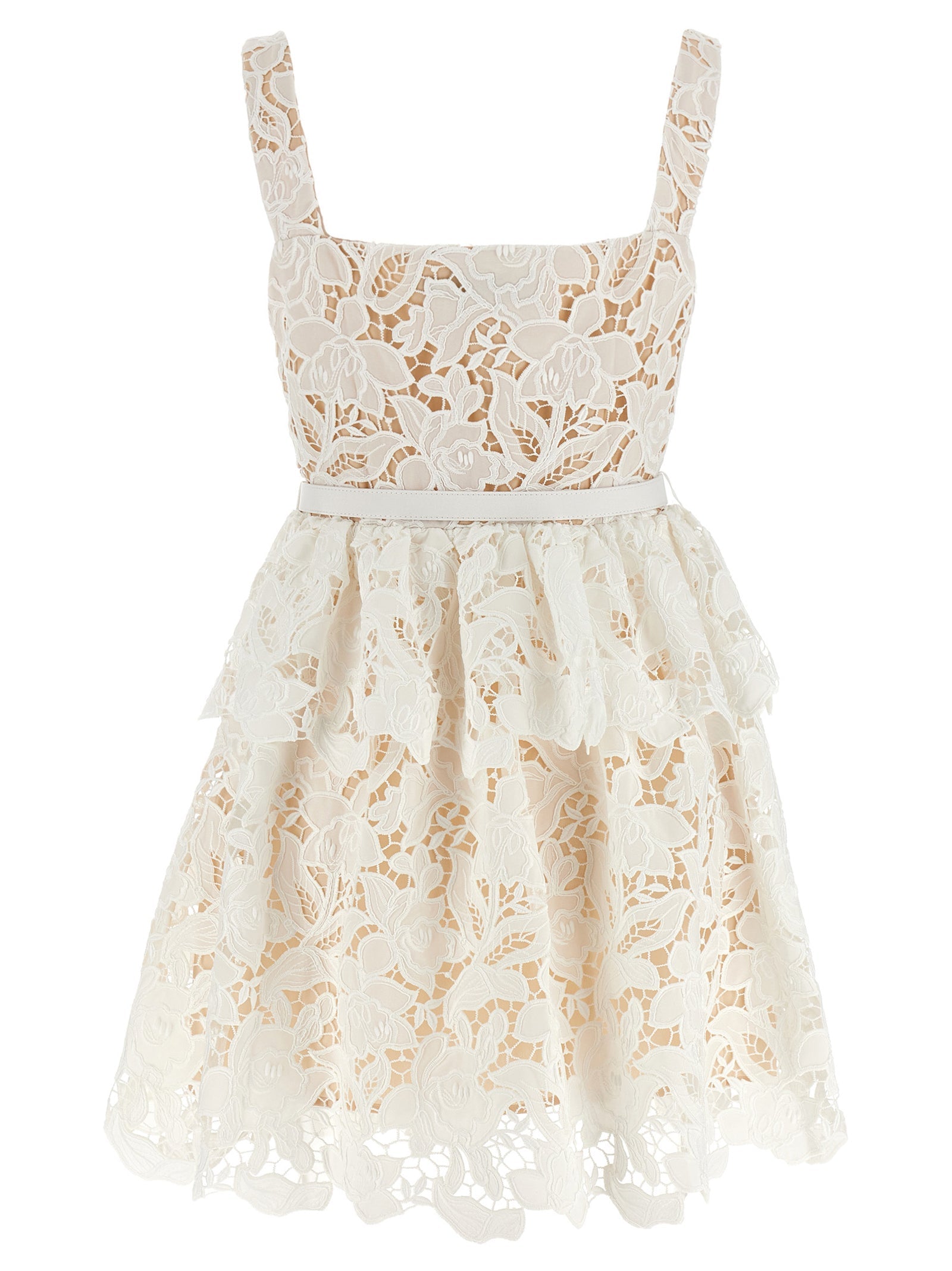 Self Portrait 'White Lace Tiered Mini' Dress