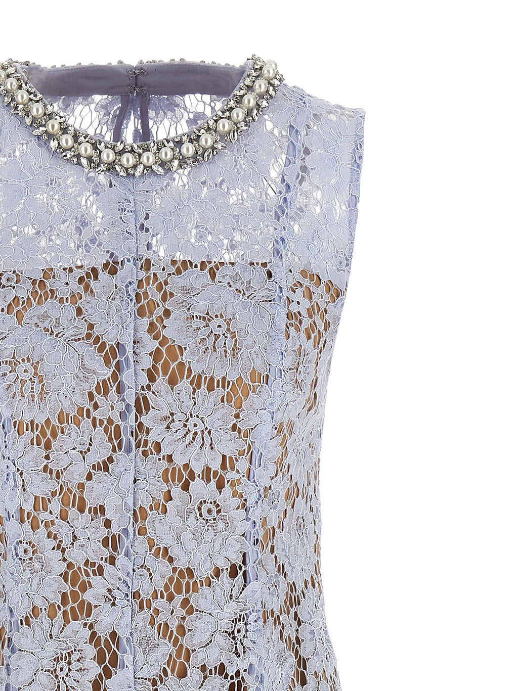 Self Portrait 'Blue Fine Lace Pearl Midi' Dress