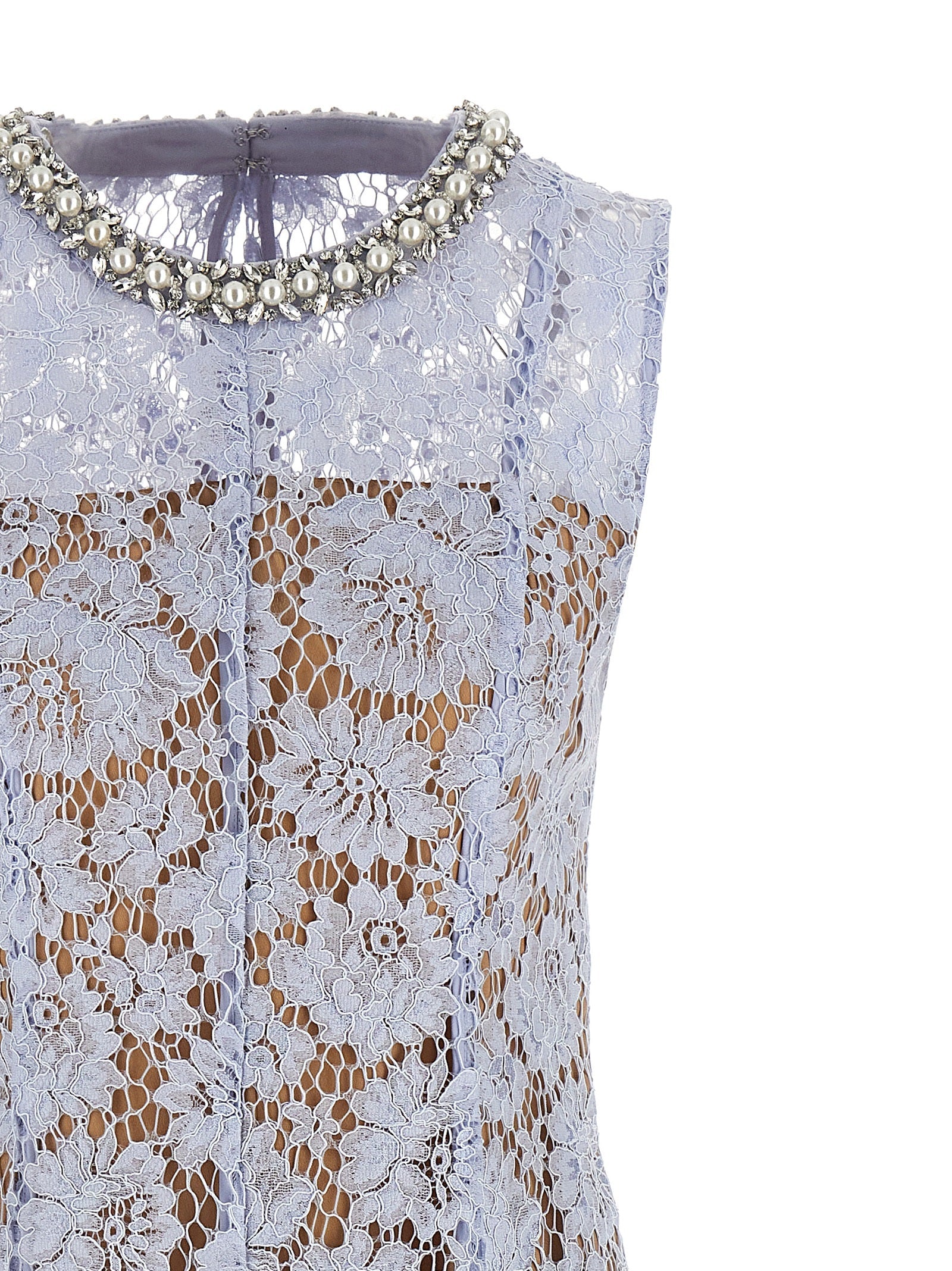 Self Portrait 'Blue Fine Lace Pearl Midi' Dress