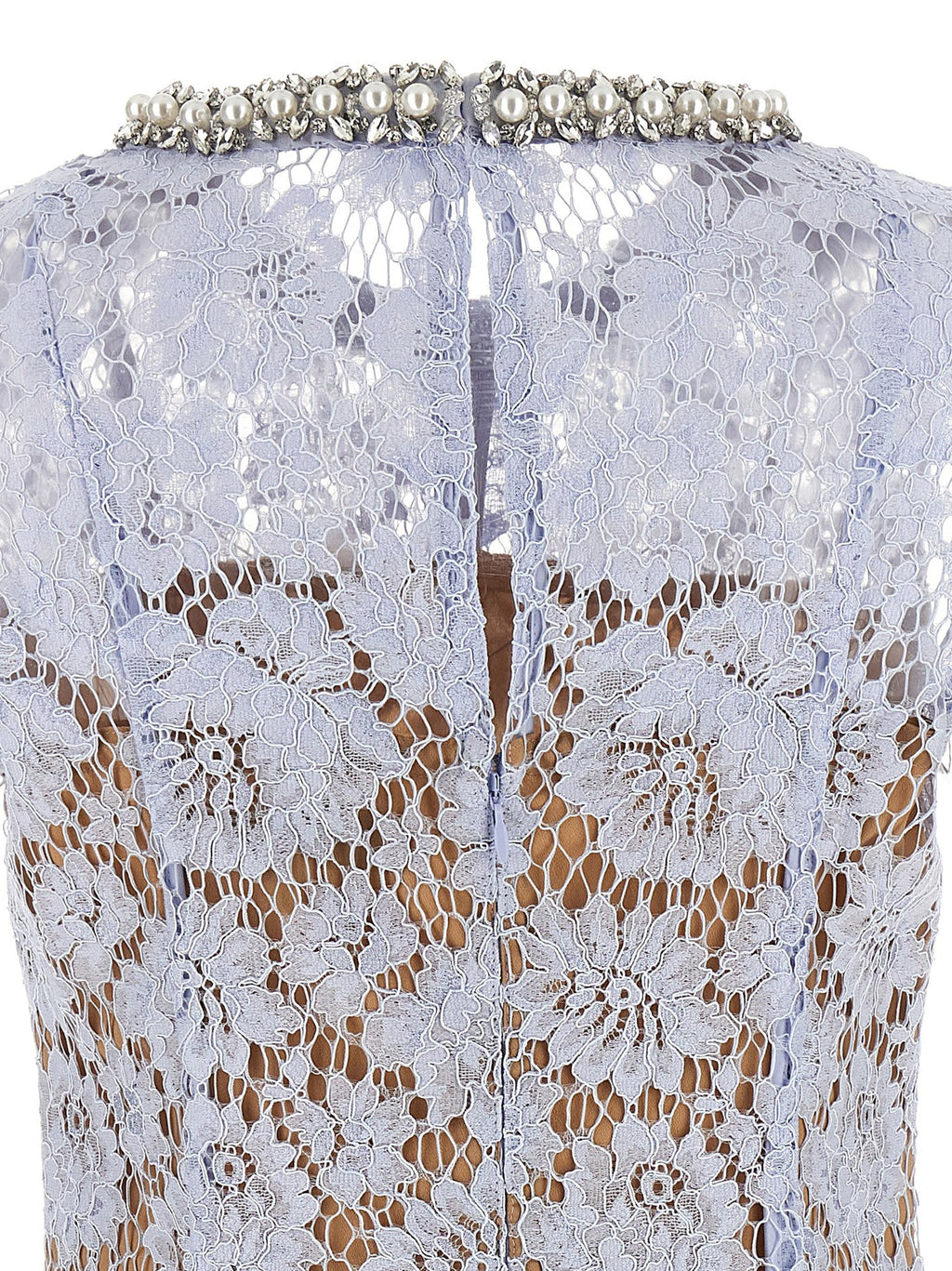 Self Portrait 'Blue Fine Lace Pearl Midi' Dress